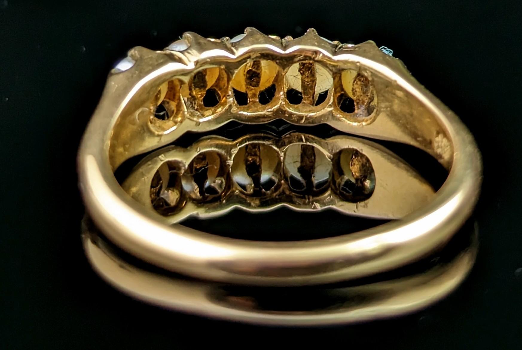 Antique Pearl Half Hoop Ring, 18k Yellow Gold, Edwardian 5
