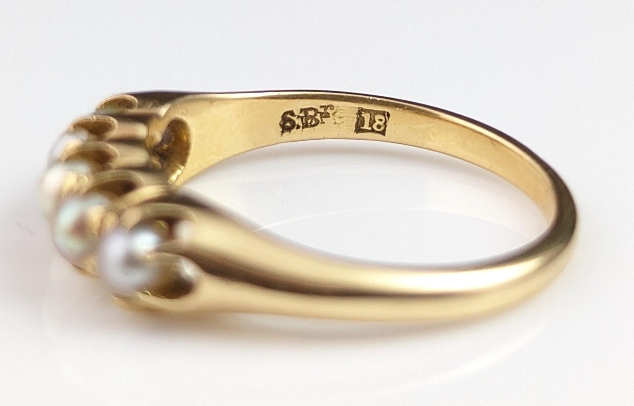 Antique Pearl Half Hoop Ring, 18k Yellow Gold, Edwardian 8