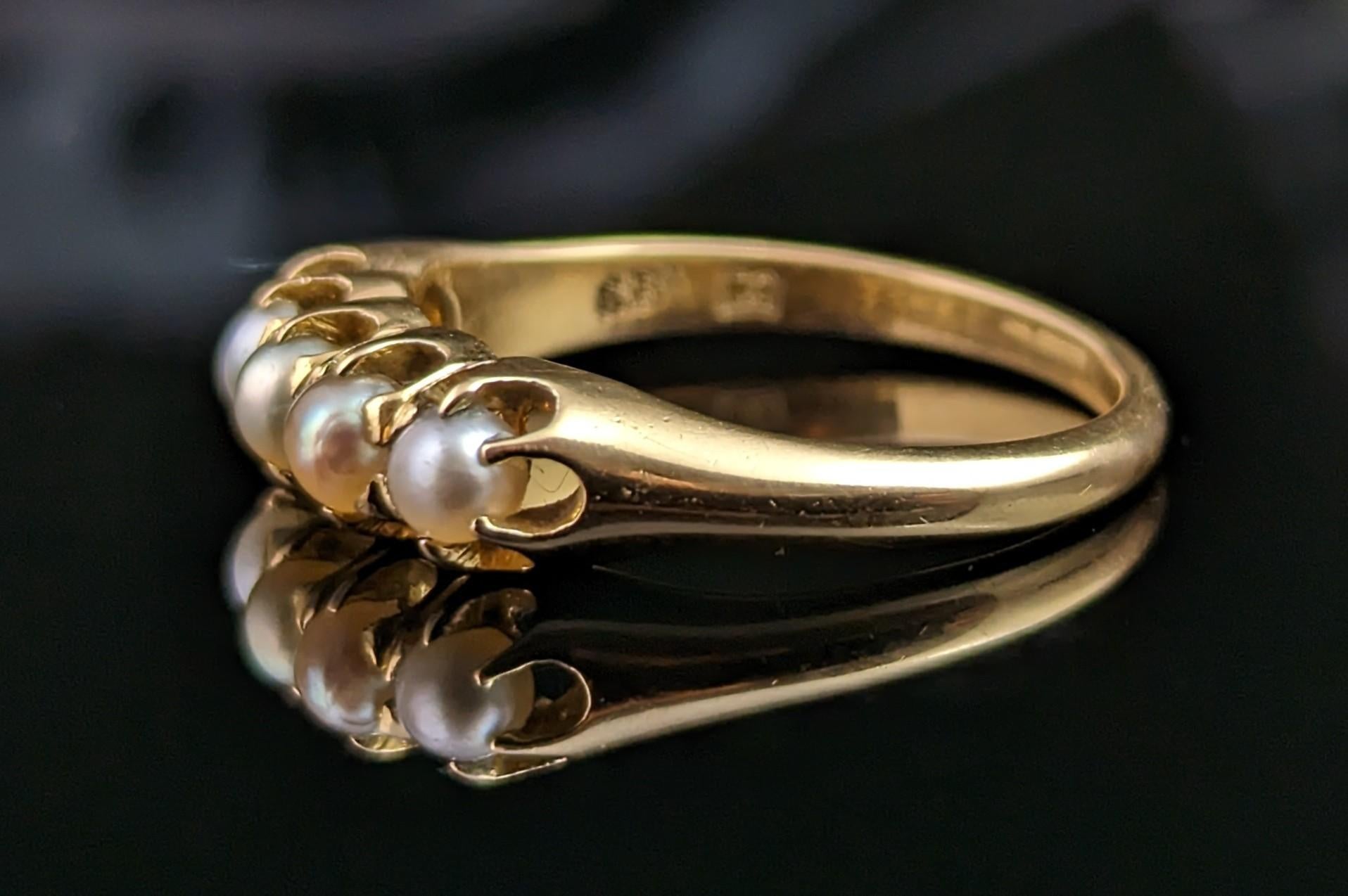 Women's Antique Pearl Half Hoop Ring, 18k Yellow Gold, Edwardian