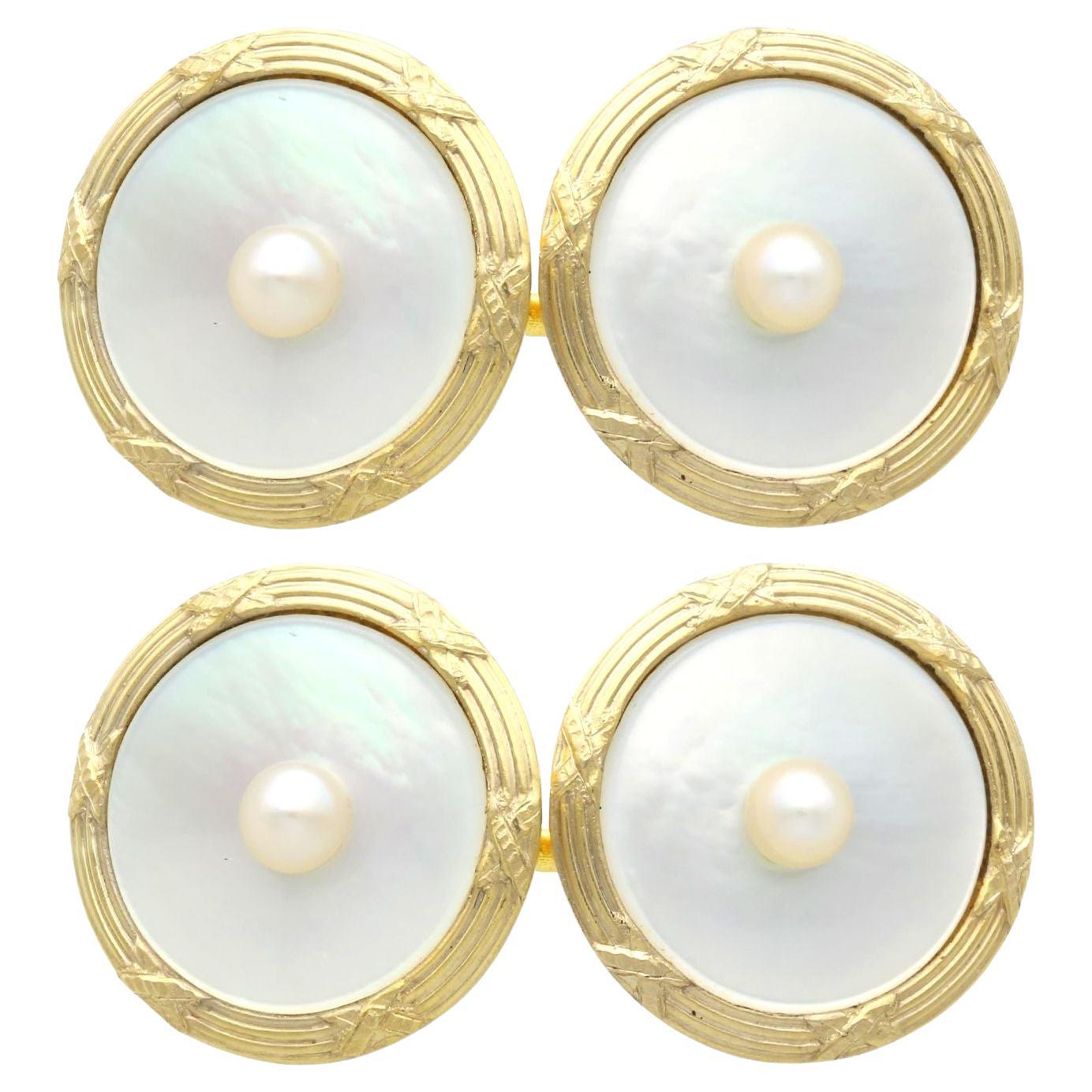 Antike Manschettenknöpfe aus Perle, Perlmutt und 14 Karat Gelbgold von Tiffany & Co. im Angebot