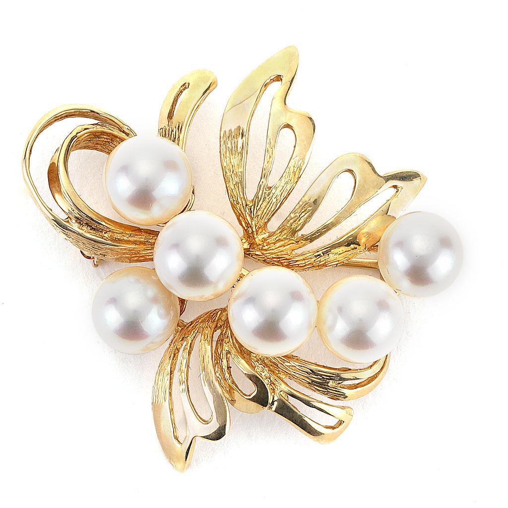 Bead Antique Pearl Pin in 14K Yellow Gold For Sale