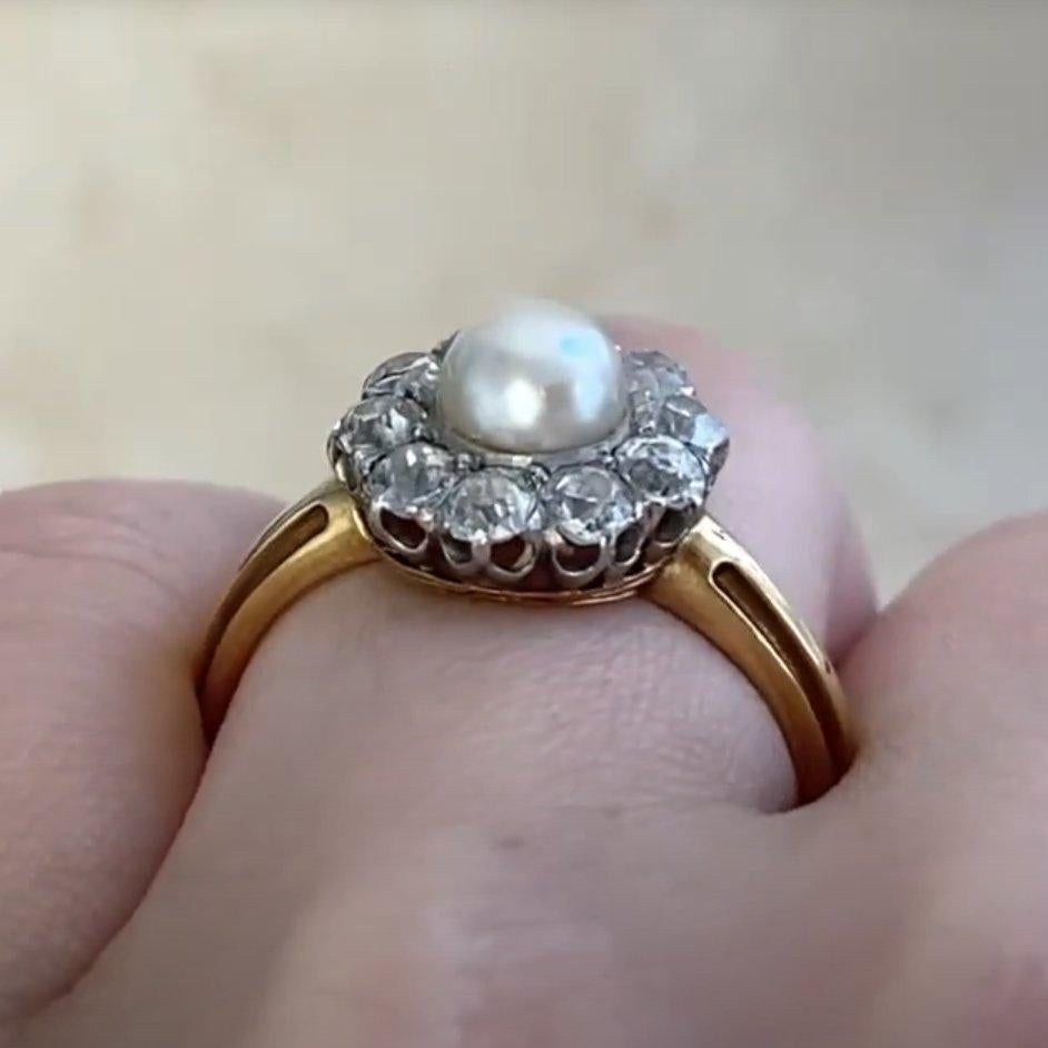 Anello con perla antica in oro giallo, diamante a raggiera (circa 0,7 carati), platino In condizioni ottime in vendita a New York, NY