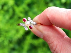 Antique Pearl Ruby and Diamond Yellow Gold Twist Ring