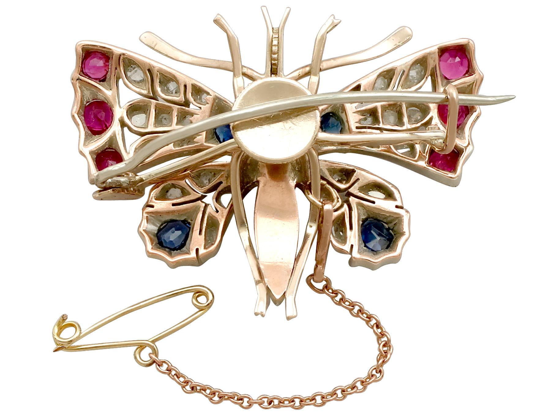Women's Antique Pearl Sapphire Ruby and Diamond Gold Butterfly Brooch