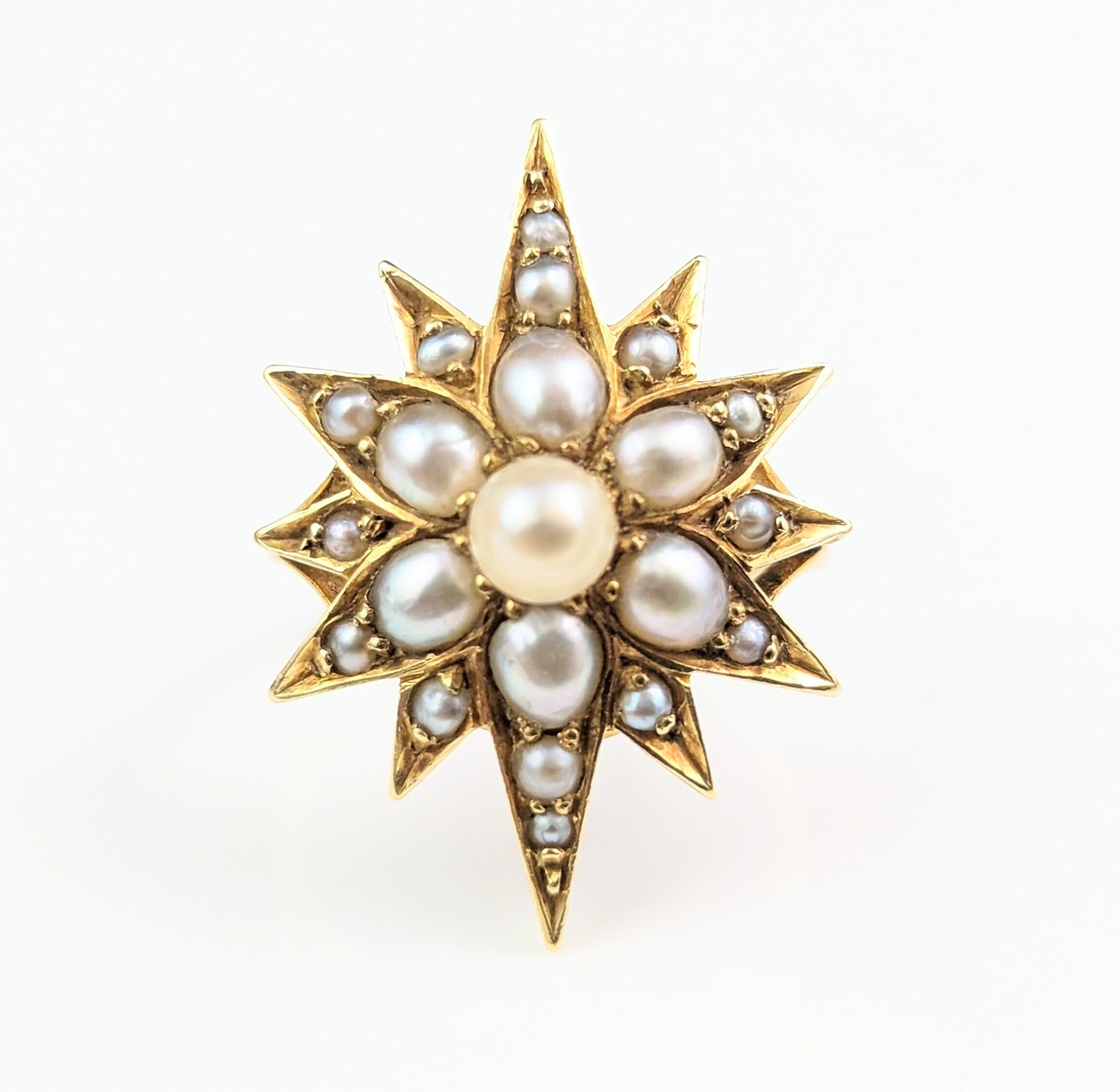 Bague étoile ancienne en perles, or jaune 18 carats, conversion  en vente 6