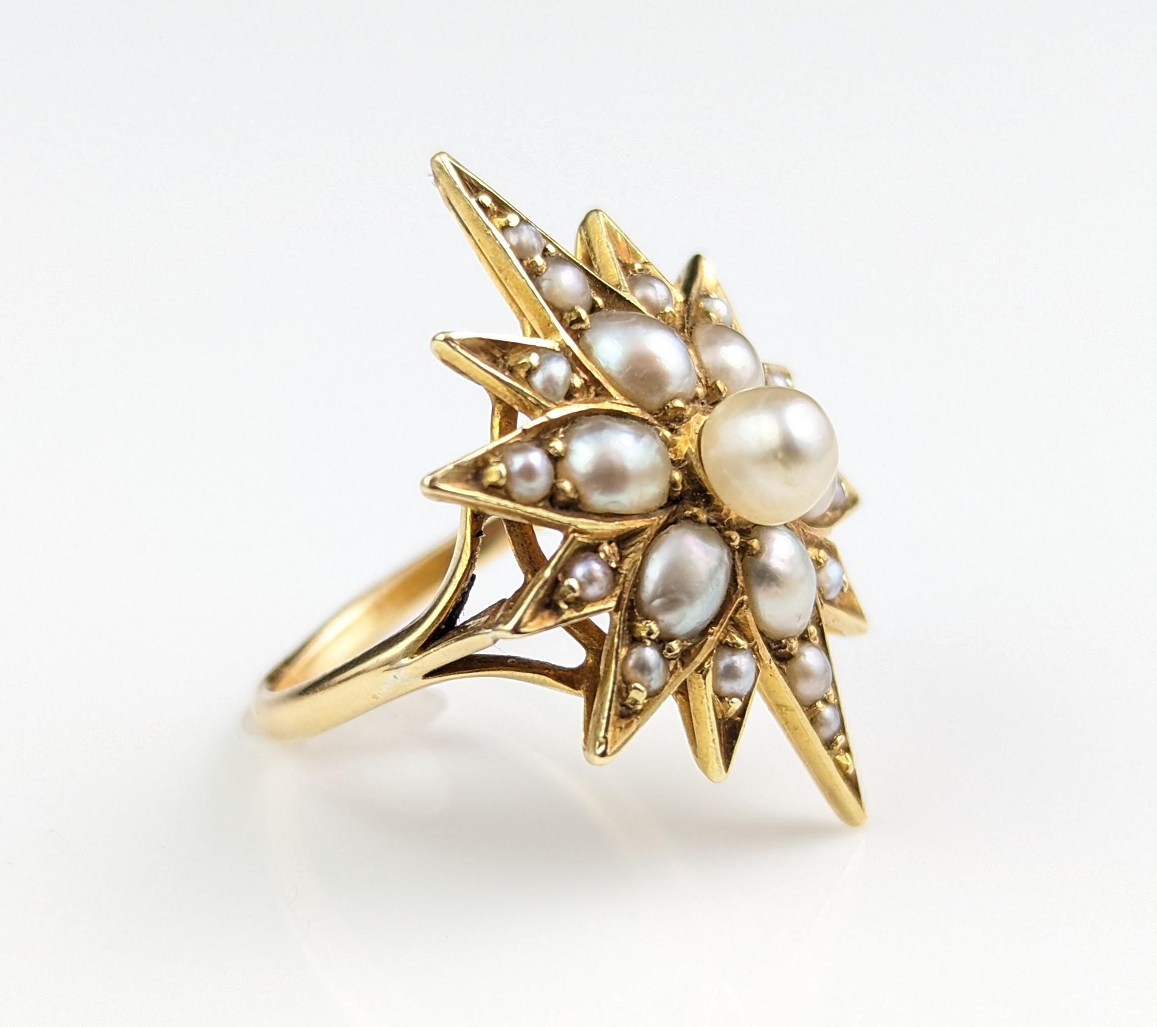 Antique Pearl Star Ring, 18k Yellow Gold, Conversion For Sale 6