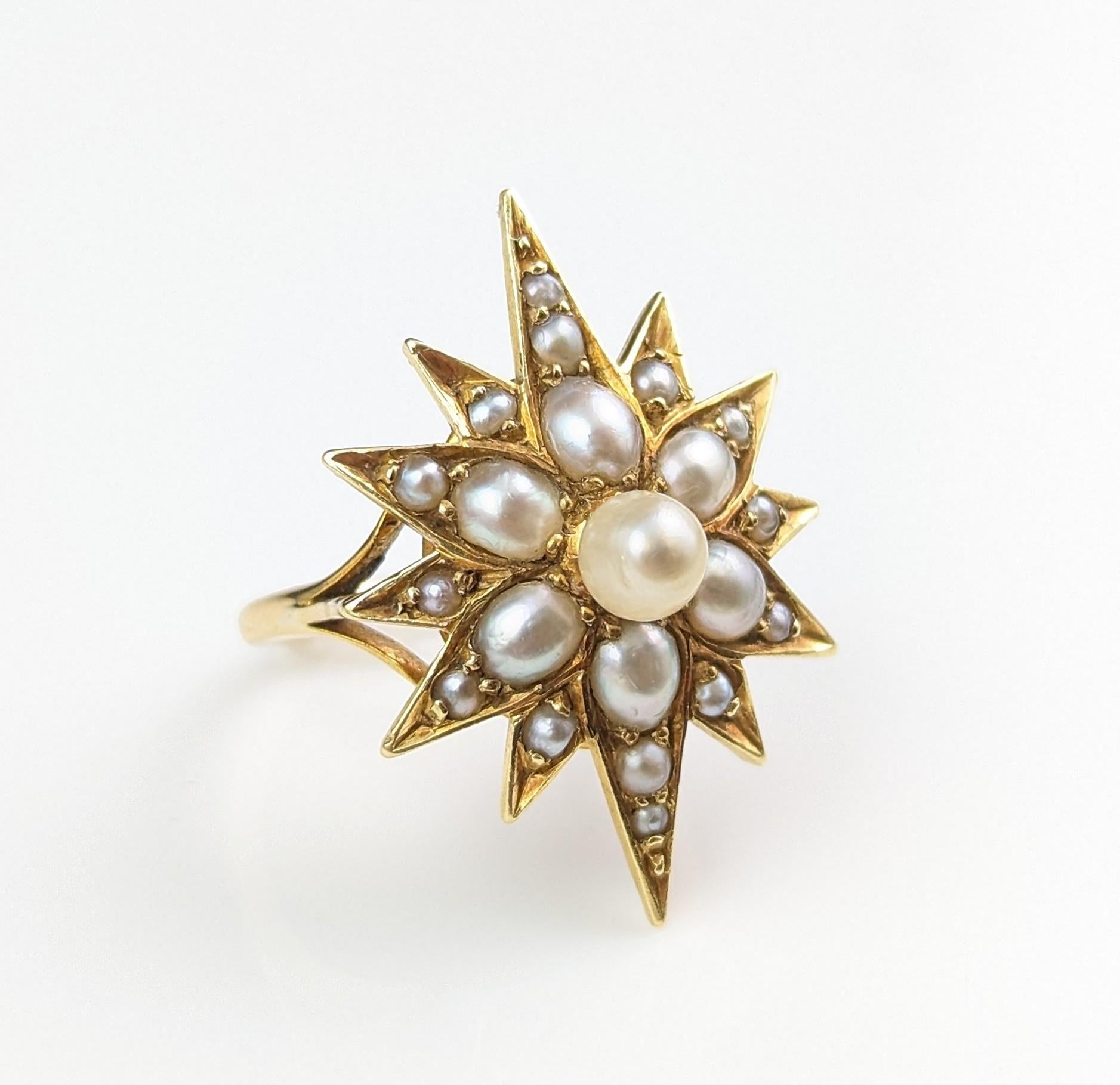 Antique Pearl Star Ring, 18k Yellow Gold, Conversion For Sale 7