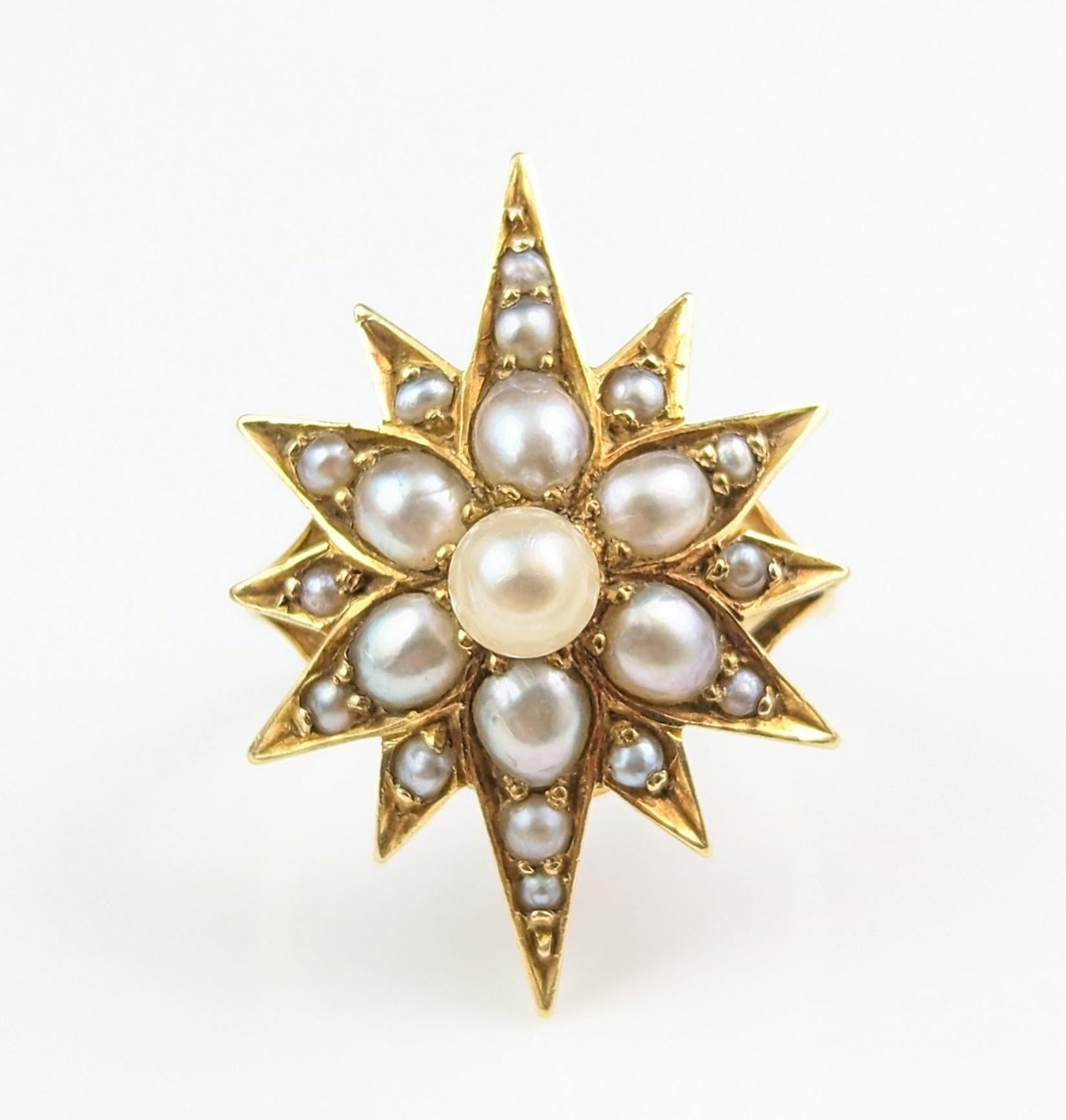 Antique Pearl Star Ring, 18k Yellow Gold, Conversion For Sale 8