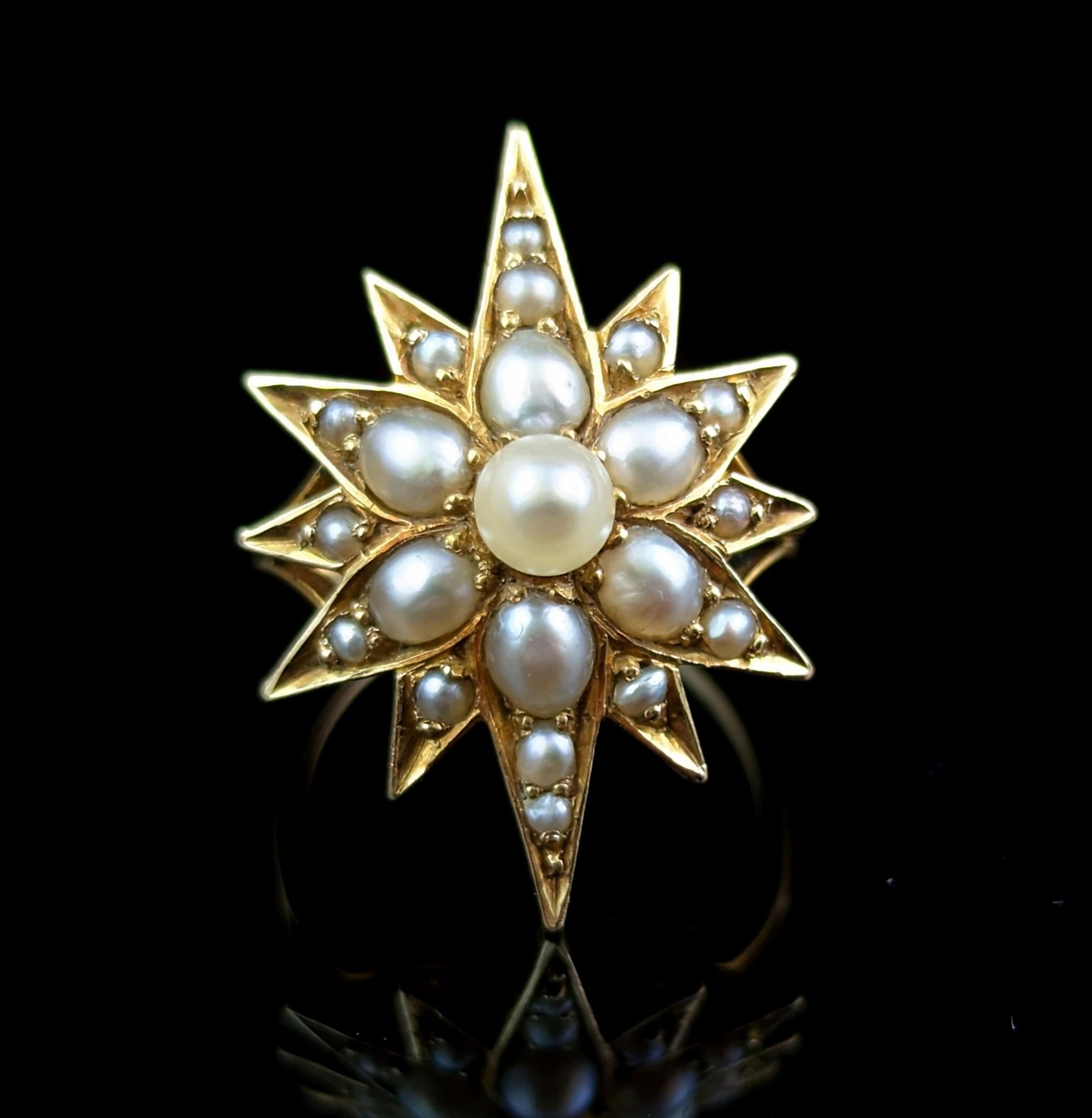 Look at this celestial wonder, a truly beautiful and unique 18ct gold star ring.

This is just a magnificent piece, originally this would have been a brooch made in the late Victorian era, turn of the century, it has been later converted into a ring