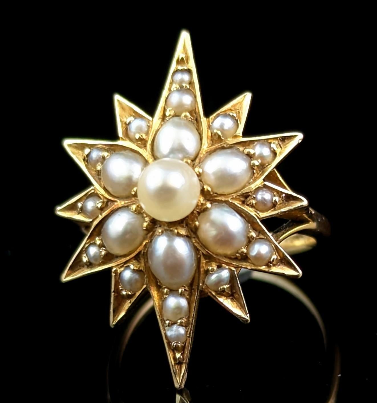 Art nouveau Bague étoile ancienne en perles, or jaune 18 carats, conversion  en vente