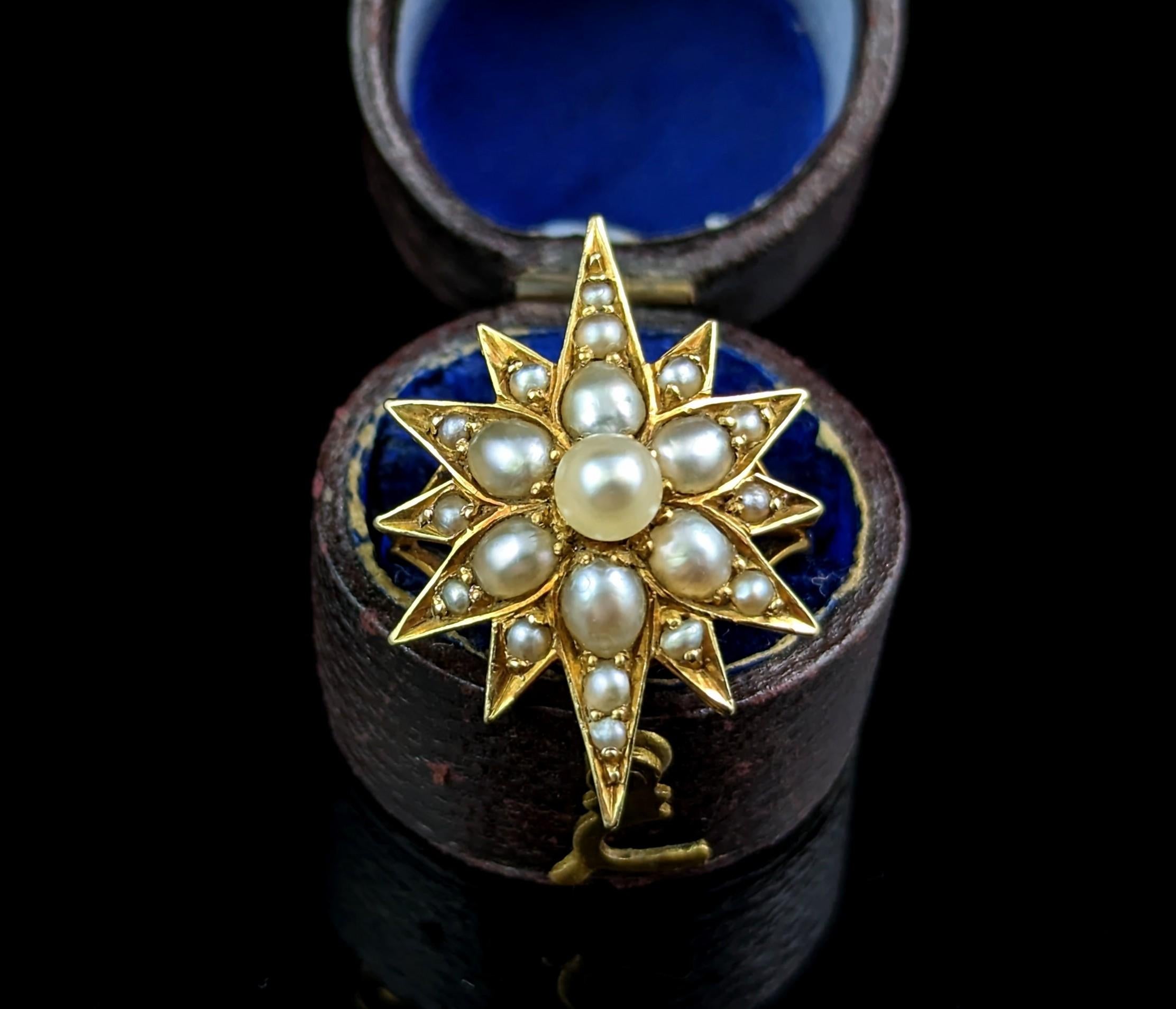 Art Nouveau Antique Pearl Star Ring, 18k Yellow Gold, Conversion For Sale