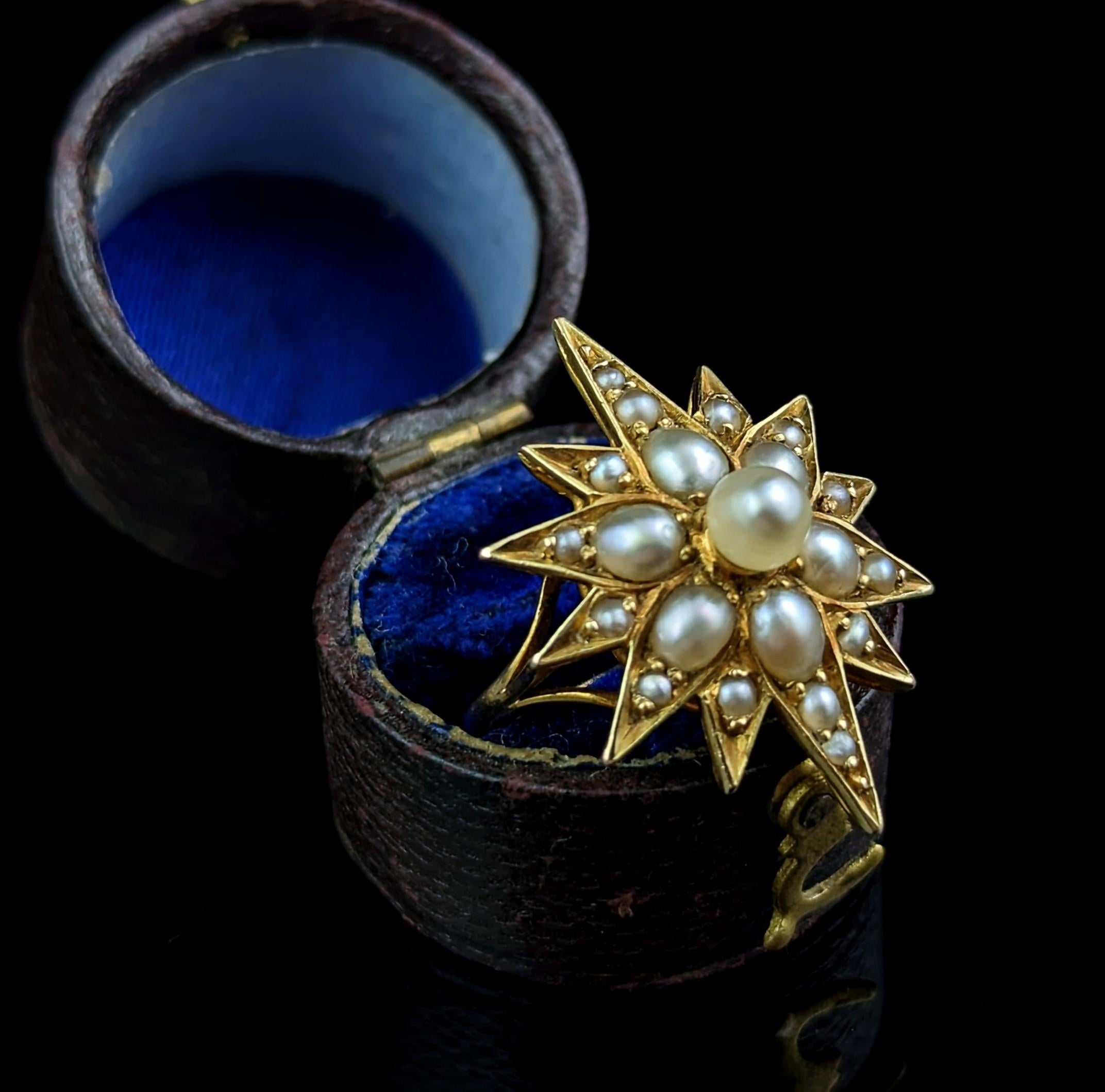 Cabochon Antique Pearl Star Ring, 18k Yellow Gold, Conversion For Sale