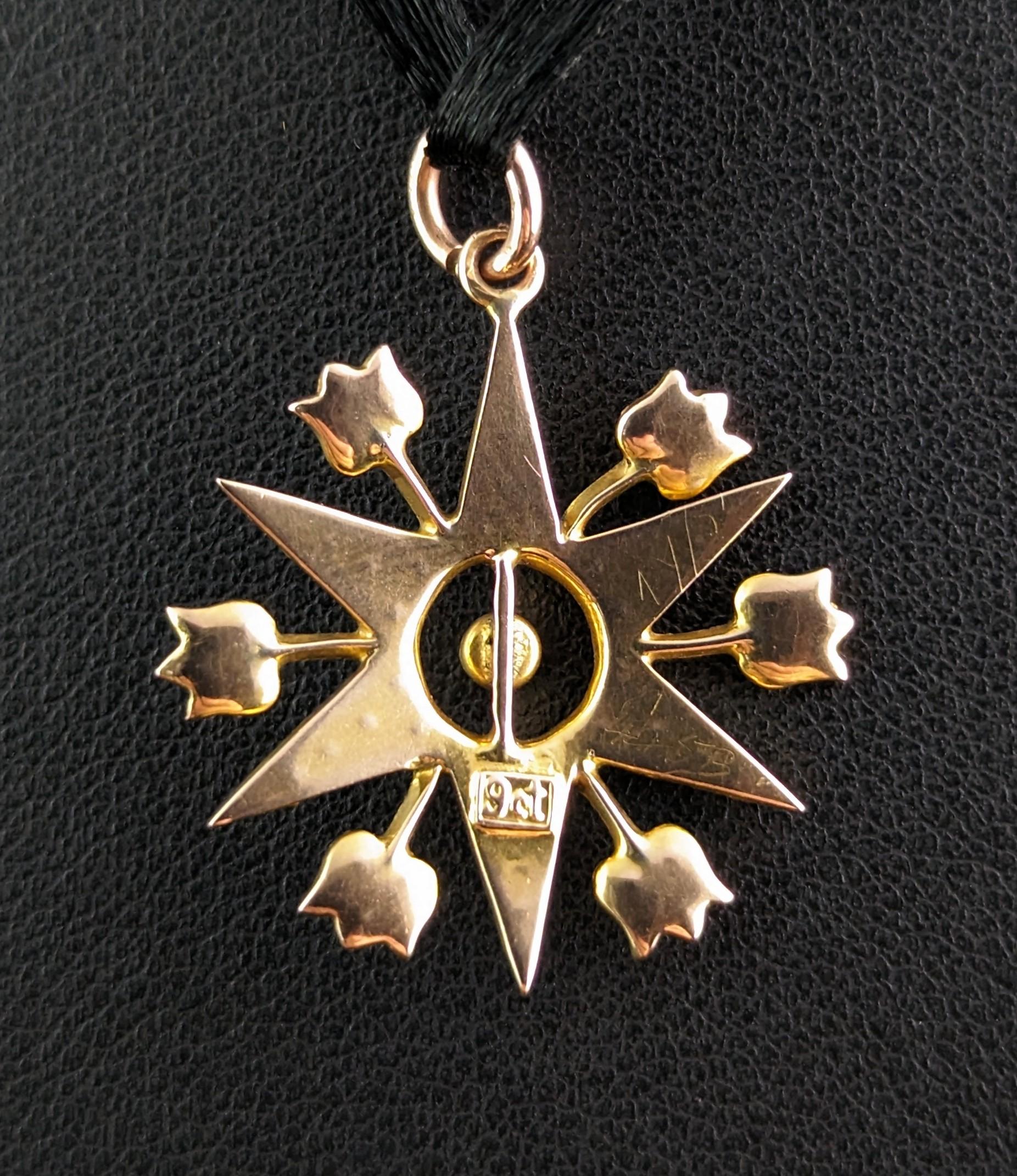 Antique Pearl Starburst Pendant, 9k Yellow Gold, Edwardian 3