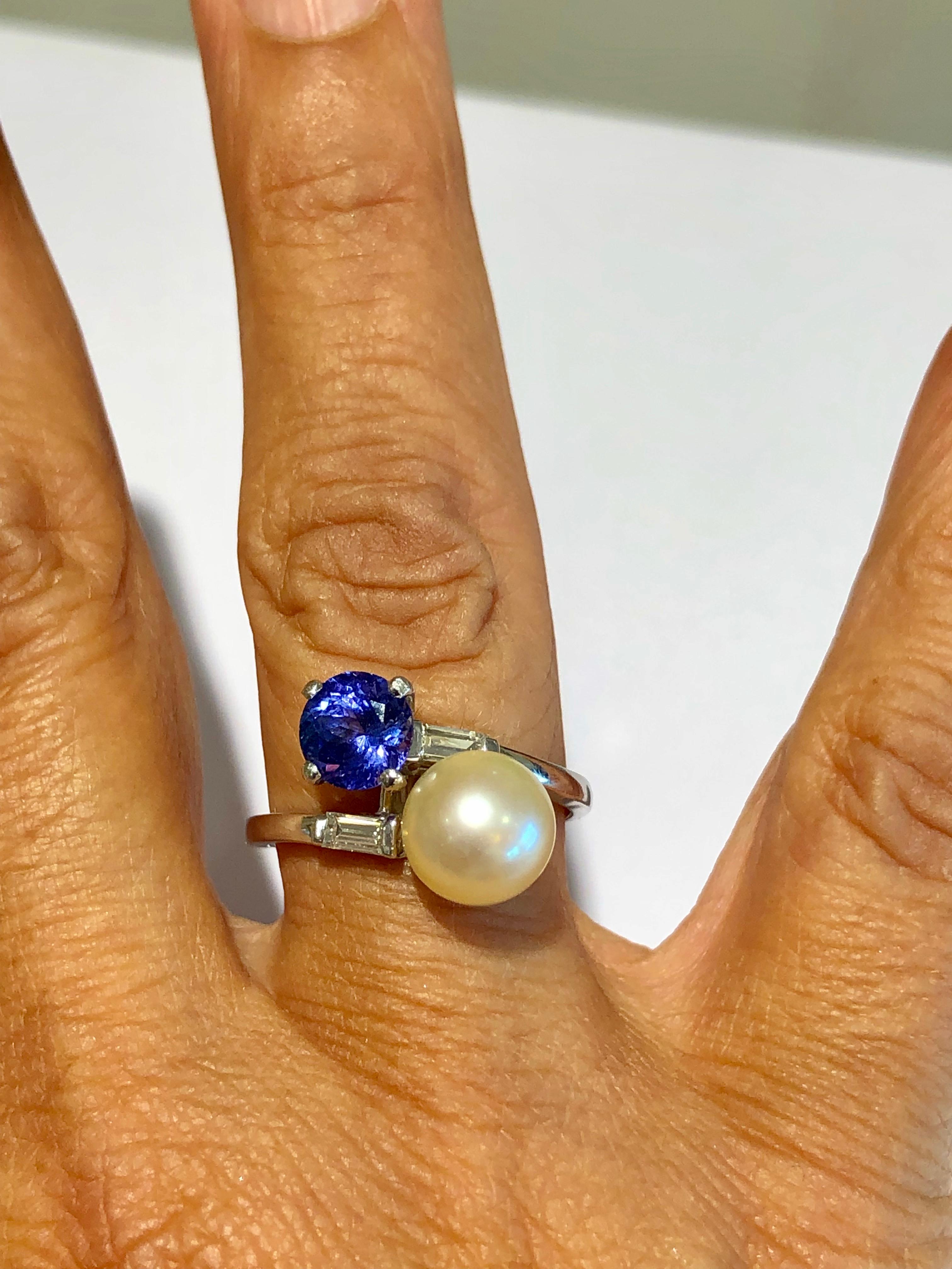 tanzanite and pearl ring
