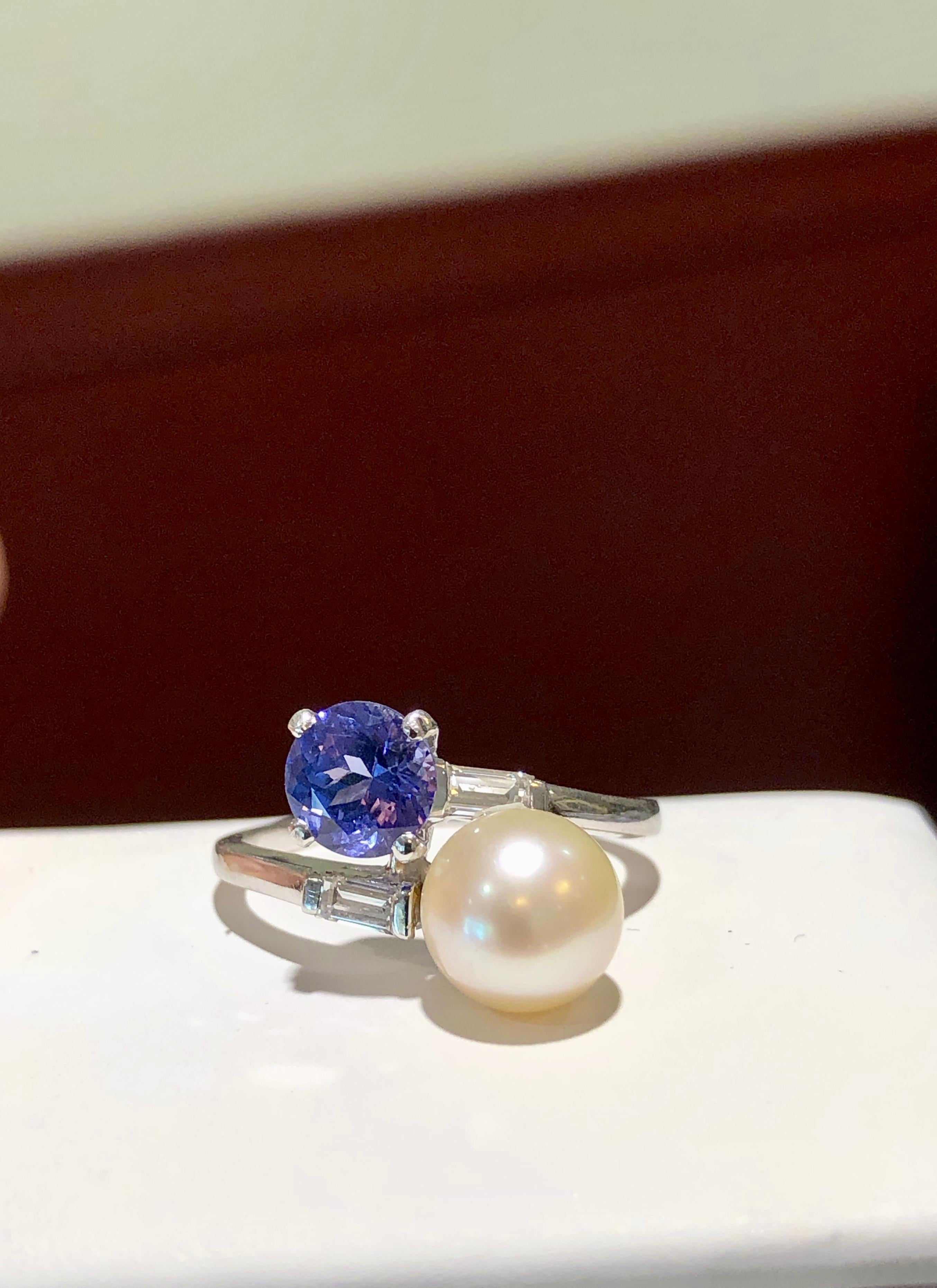 pearl and tanzanite ring
