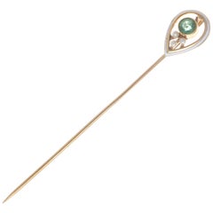Antique Pearl Tourmaline Gold Pin