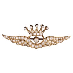 Antique Pearl Wings Brooch of 15ct Gold