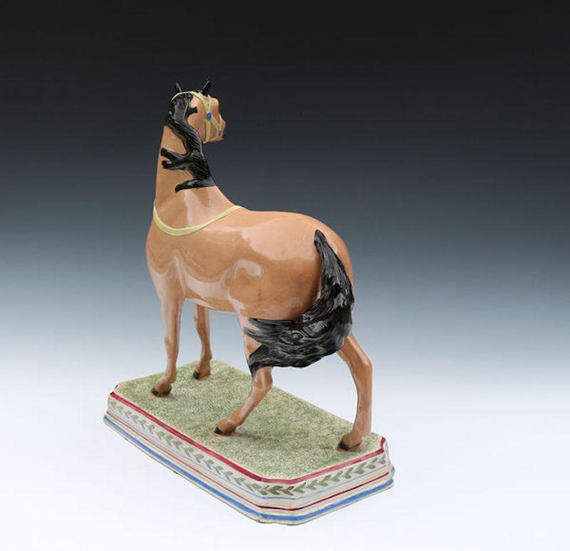 Early 19th Century Antique Pearlware Pottery Figure of a Horse Attributed to Leeds Pottery For Sale