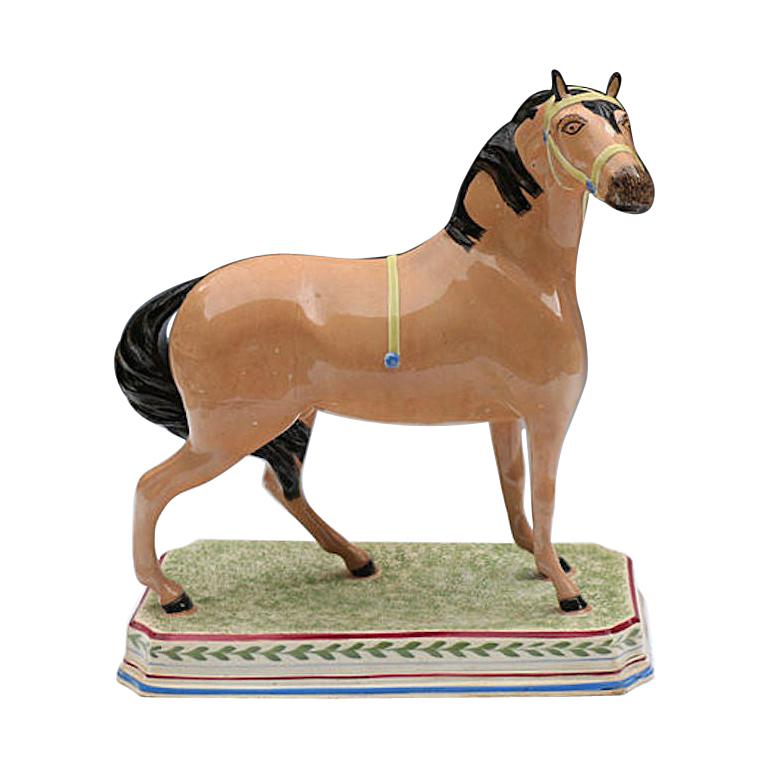 Antique Pearlware Pottery Figure of a Horse Attributed to Leeds Pottery For Sale