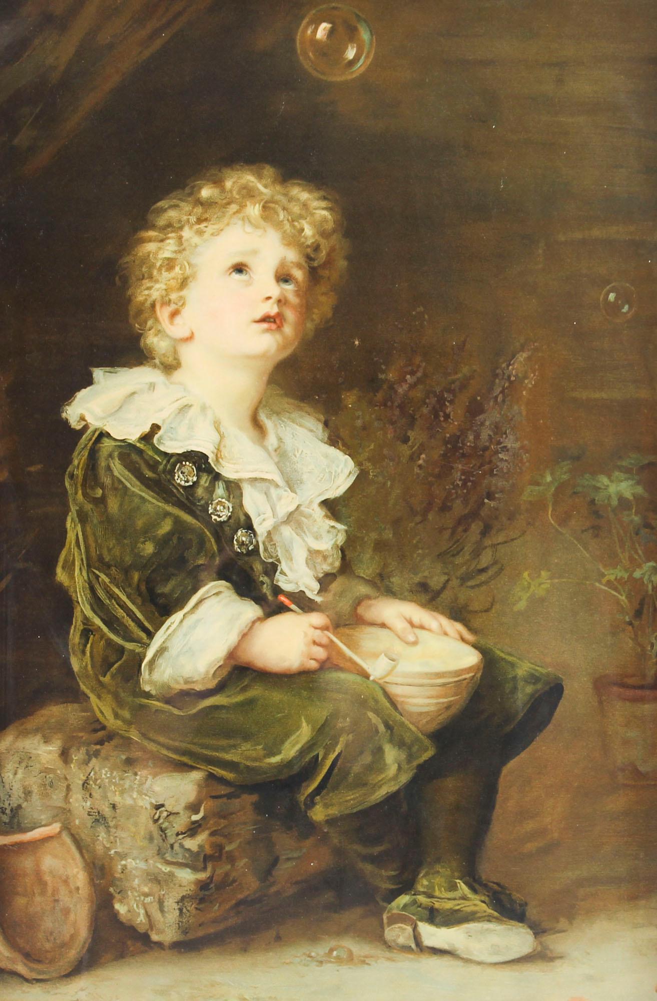 This beautiful antique print dates from 1897, is entitled 'Bubbles' and is housed in its original stunning giltwood frame.

The original was painted by John Everett Millais, and was given away with the 1897 Pears annual.

'Bubbles' was painted