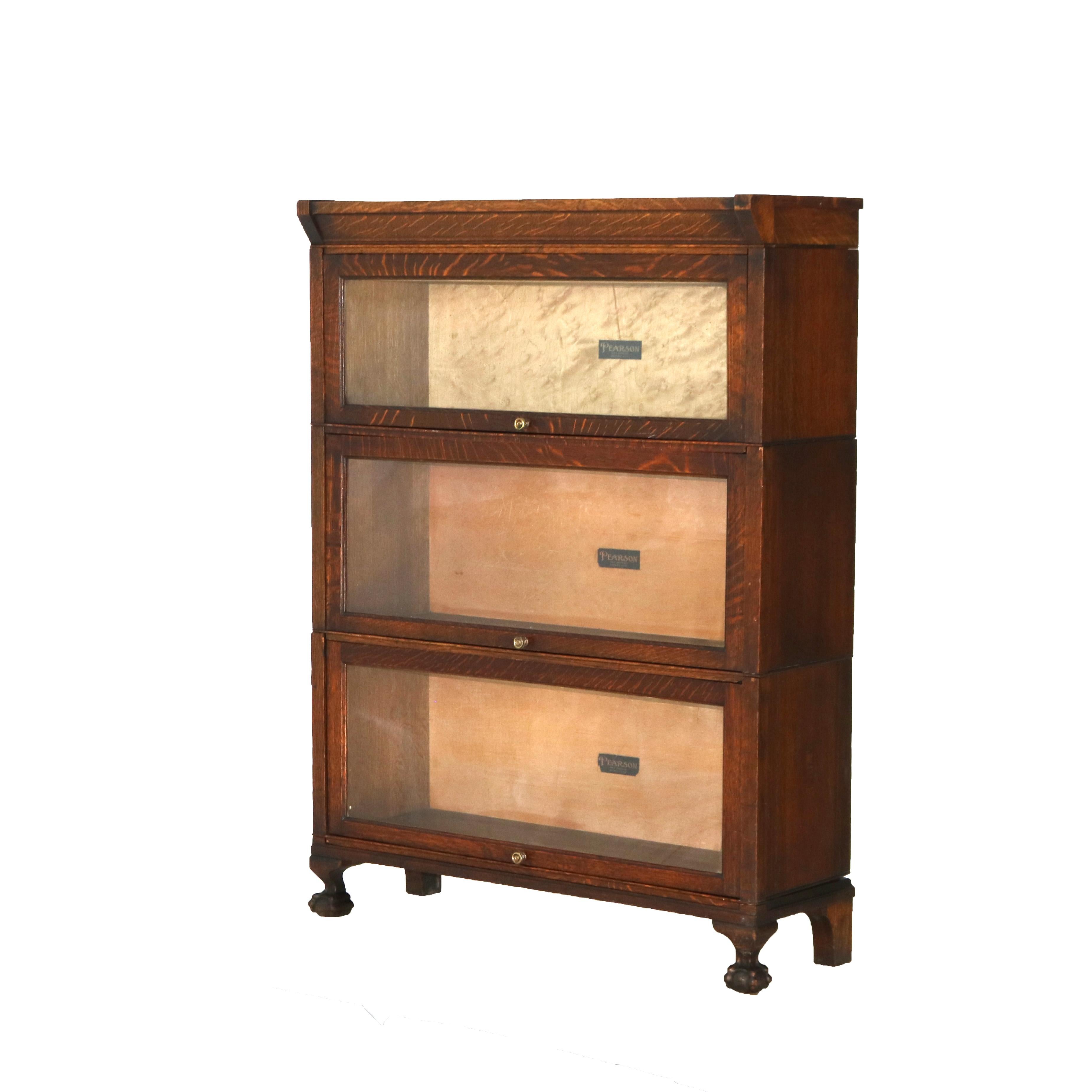 Arts and Crafts Antique Pearson Arts & Crafts Oak Barrister Bookcase on Claw & Ball Feet C1920