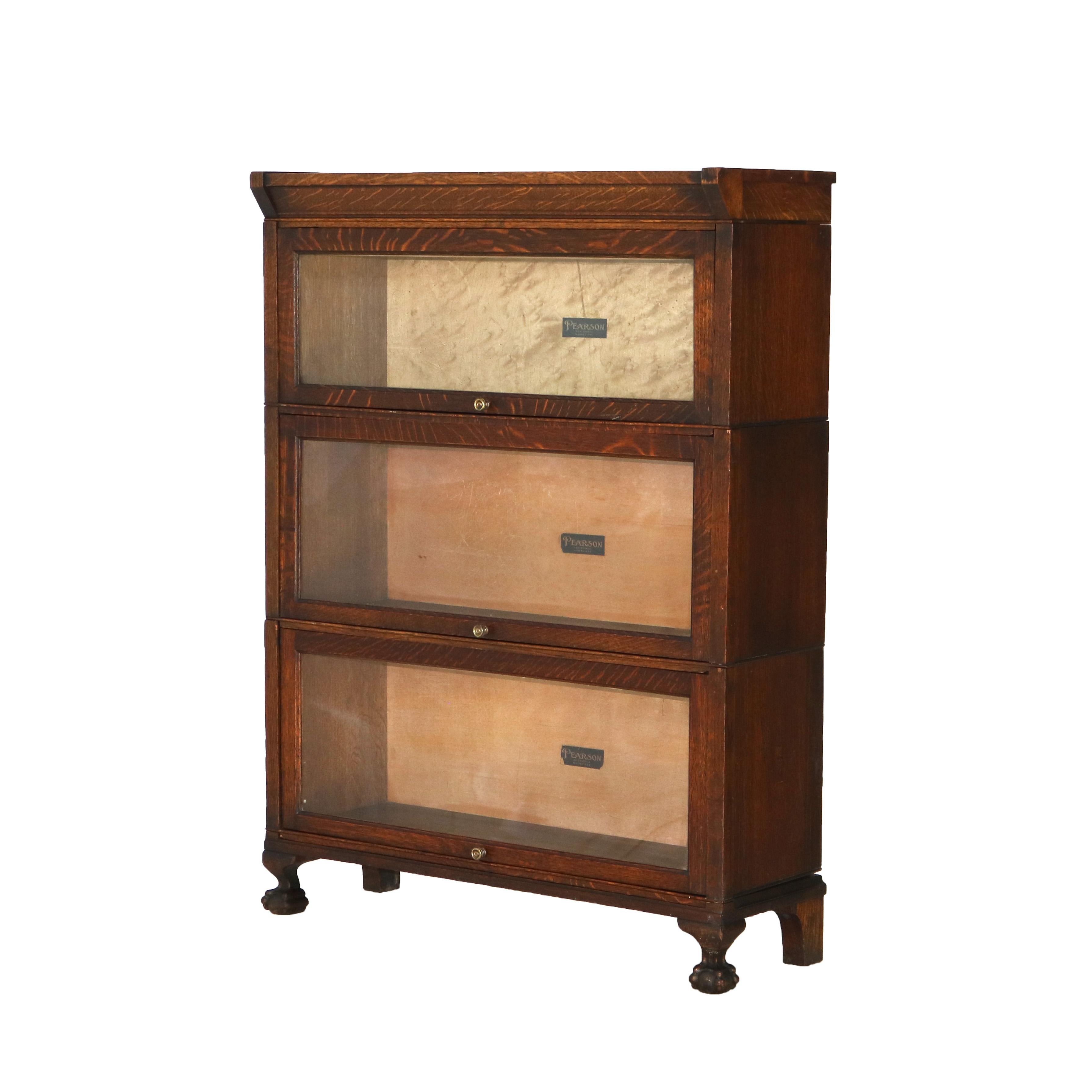 American Antique Pearson Arts & Crafts Oak Barrister Bookcase on Claw & Ball Feet C1920