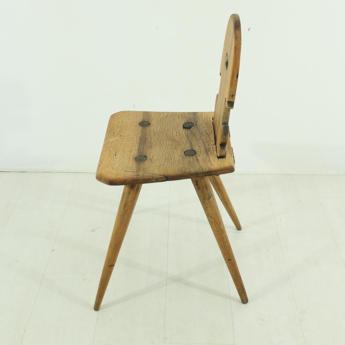 German Antique Peasant Walnut Chair, circa 1850 For Sale