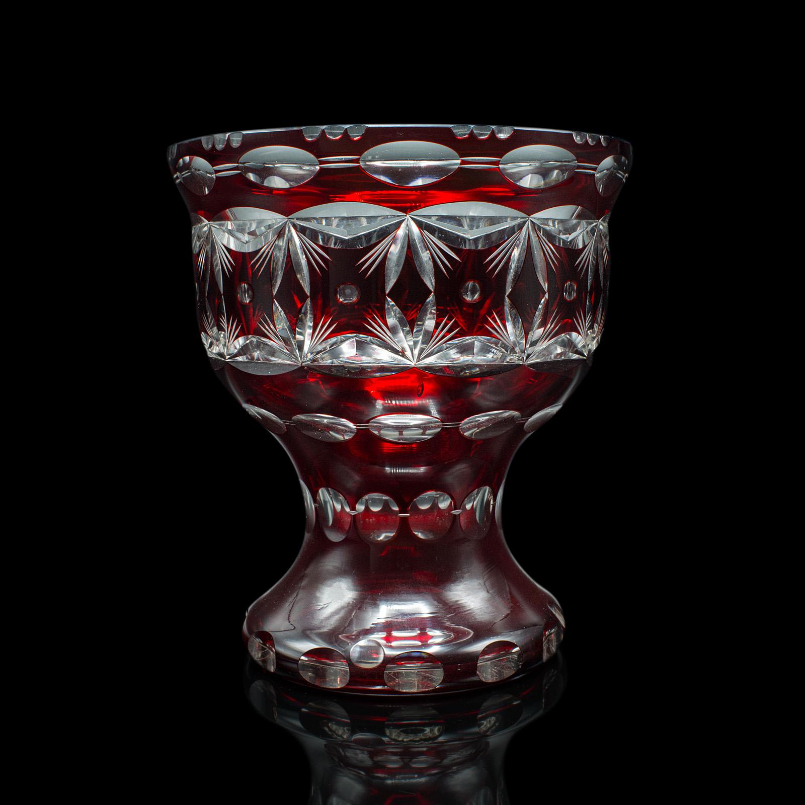 This is an antique pedestal bowl. A Continental, red glass decorative ice bucket, dating to the early 20th century, circa 1920.

Striking colour and detail, with a fascinating appearance
Displays a desirable aged patina and in good original