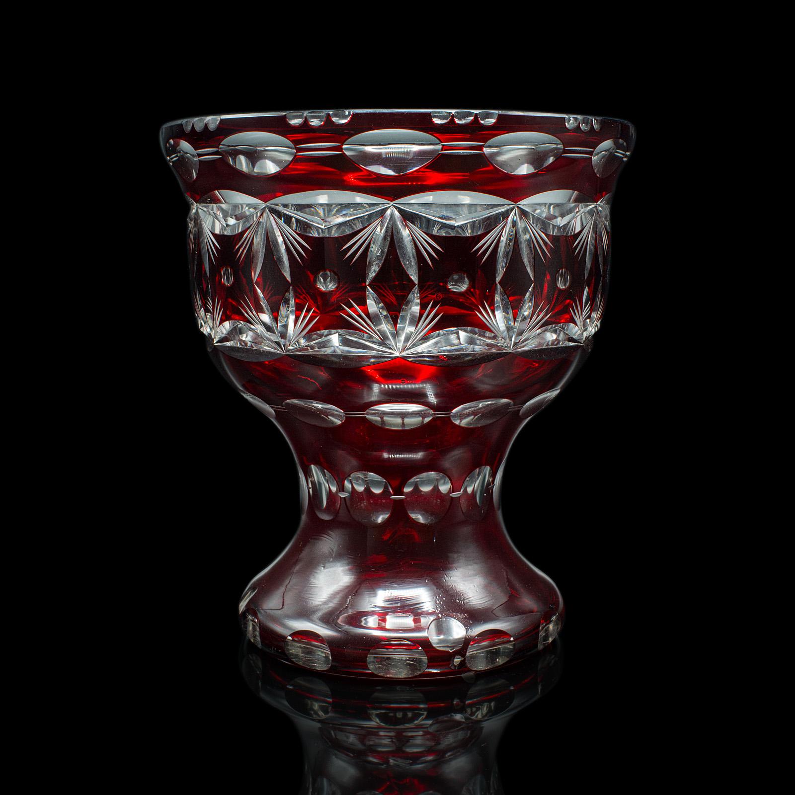 Antique Pedestal Bowl, Continental, Red Glass, Decorative Ice Bucket, Circa 1920 In Good Condition For Sale In Hele, Devon, GB