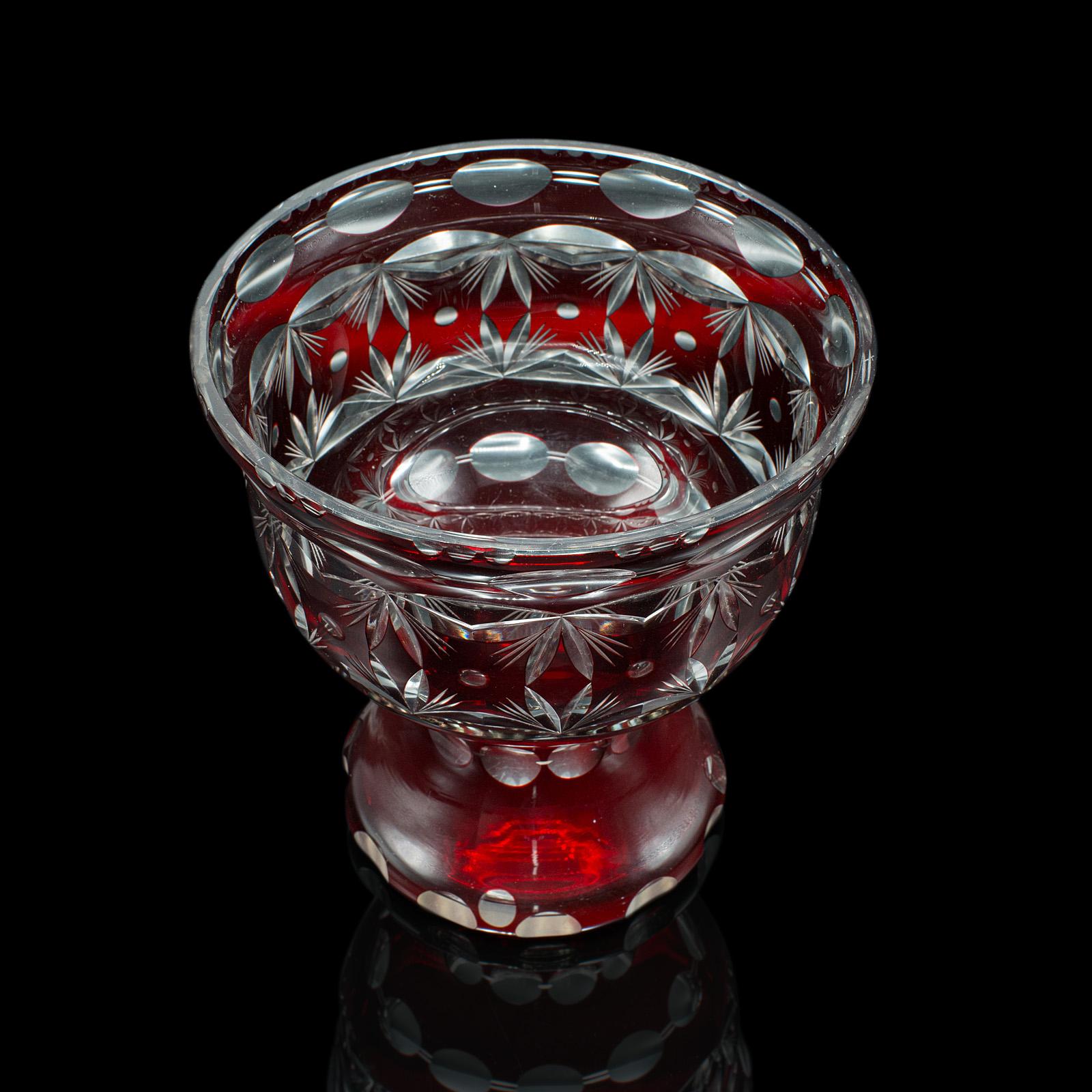 Early 20th Century Antique Pedestal Bowl, Continental, Red Glass, Decorative Ice Bucket, Circa 1920 For Sale
