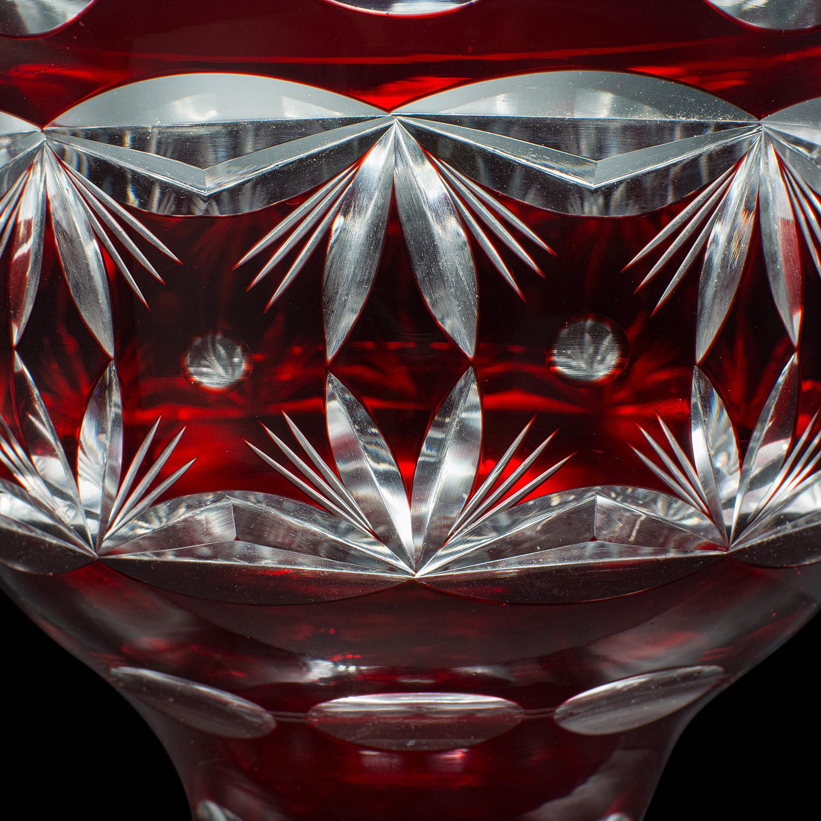 Antique Pedestal Bowl, Continental, Red Glass, Decorative Ice Bucket, Circa 1920 For Sale 1