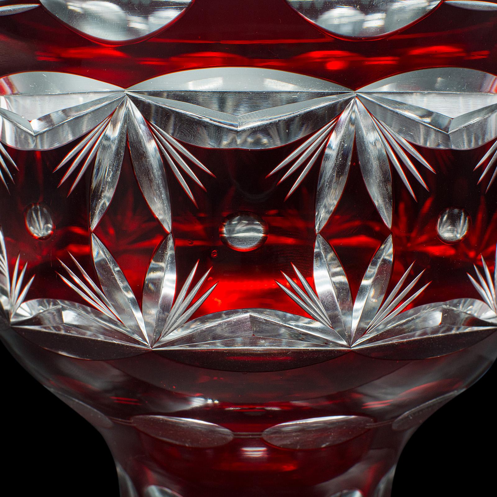Antique Pedestal Bowl, Continental, Red Glass, Decorative Ice Bucket, Circa 1920 For Sale 2