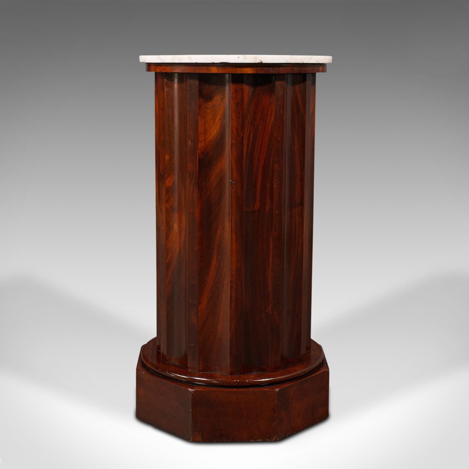 British Antique Pedestal Cabinet, English, Column, Nightstand, Cupboard, Victorian, 1850 For Sale
