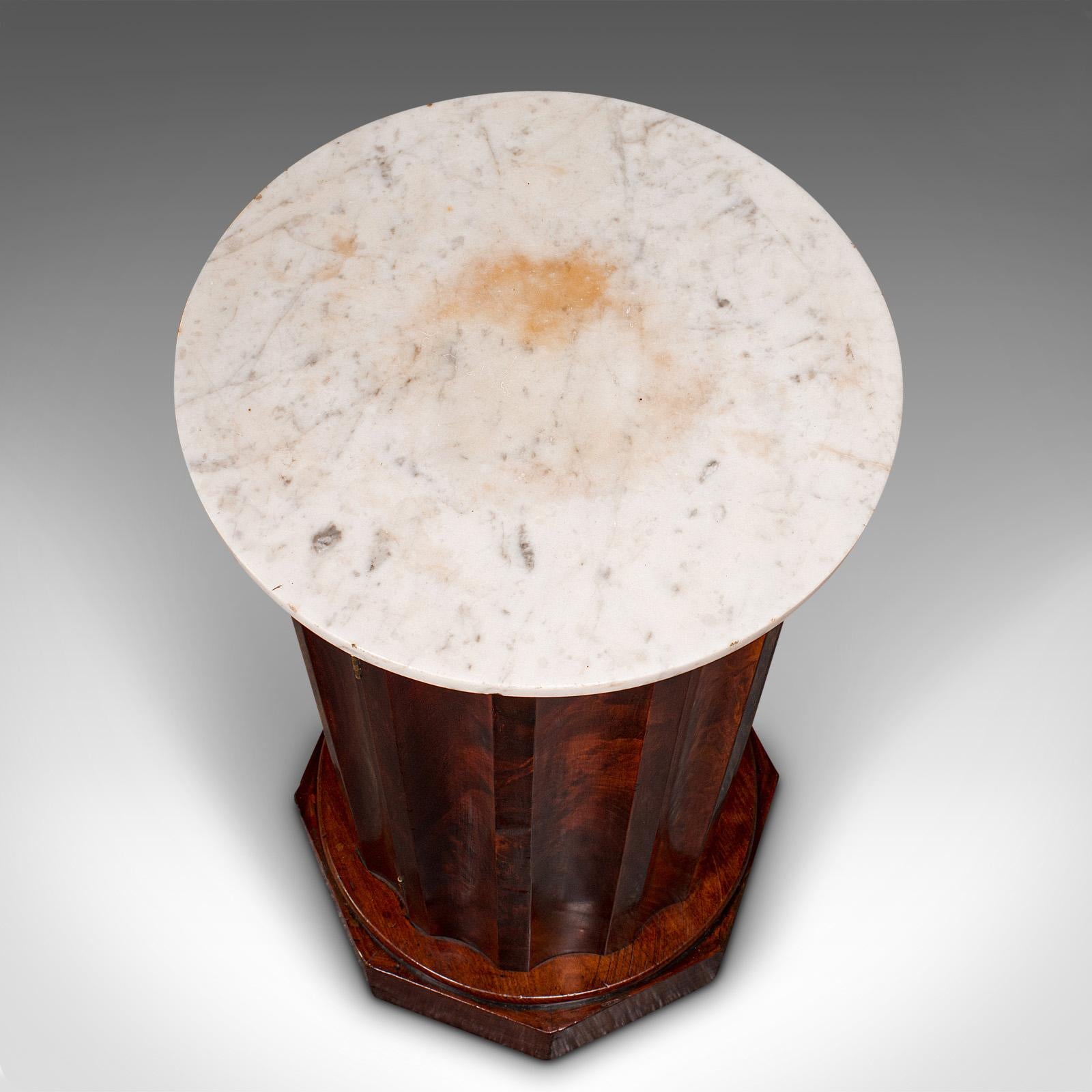 Marble Antique Pedestal Cabinet, English, Column, Nightstand, Cupboard, Victorian, 1850 For Sale