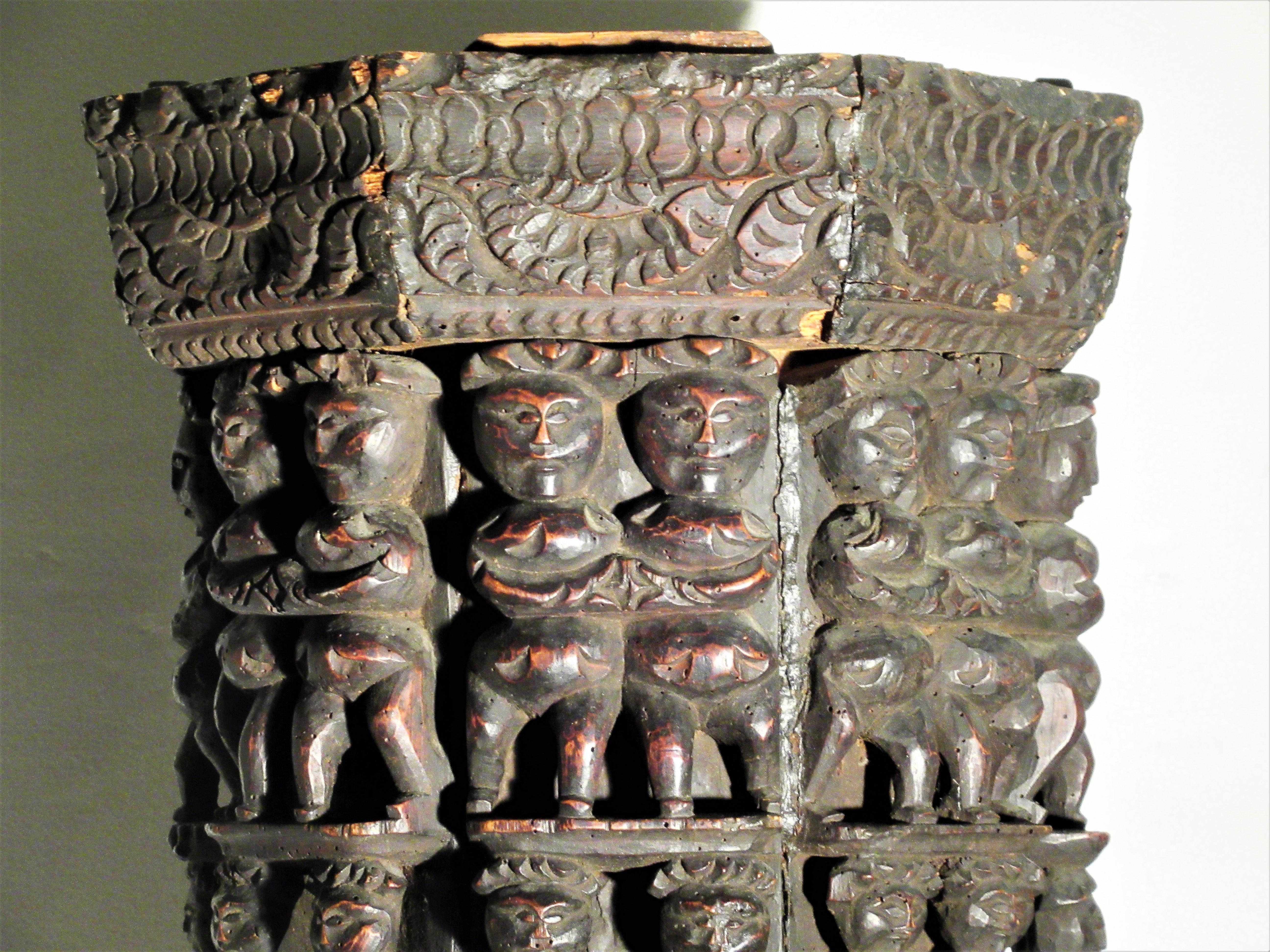 Tribal Antique India Naga Pedestal Carved Primitive Figures