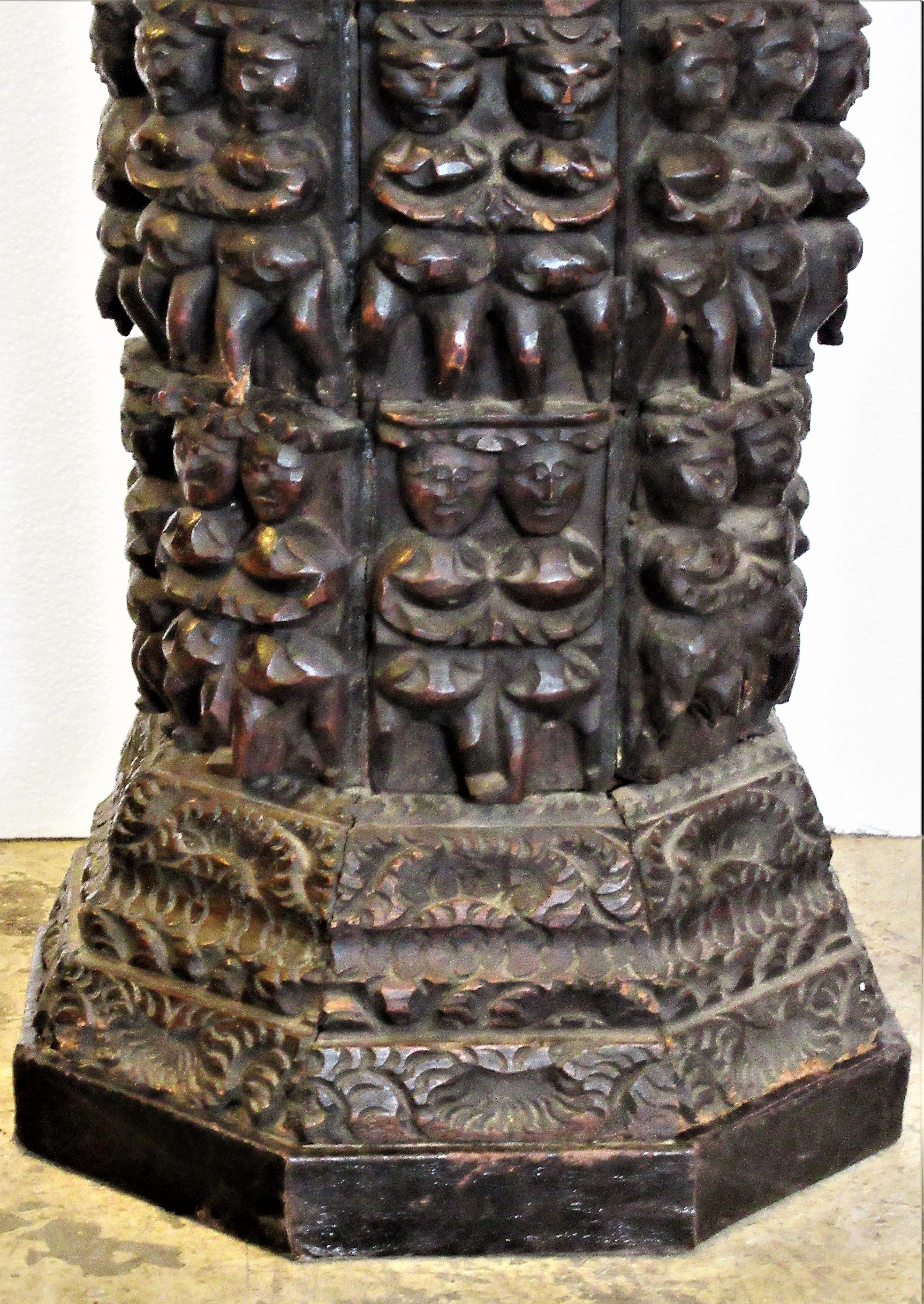 19th Century Antique India Naga Pedestal Carved Primitive Figures