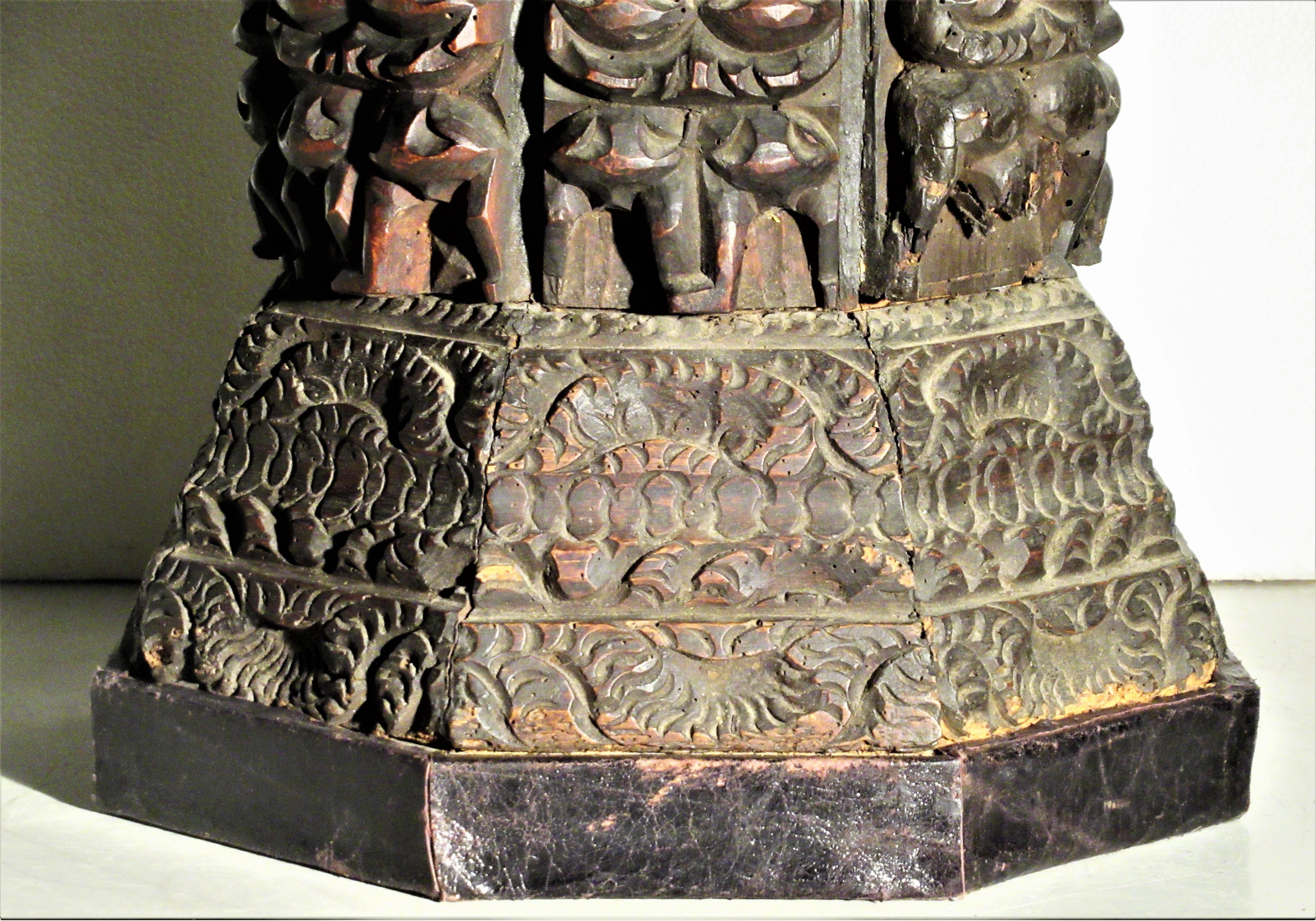 Wood Antique India Naga Pedestal Carved Primitive Figures
