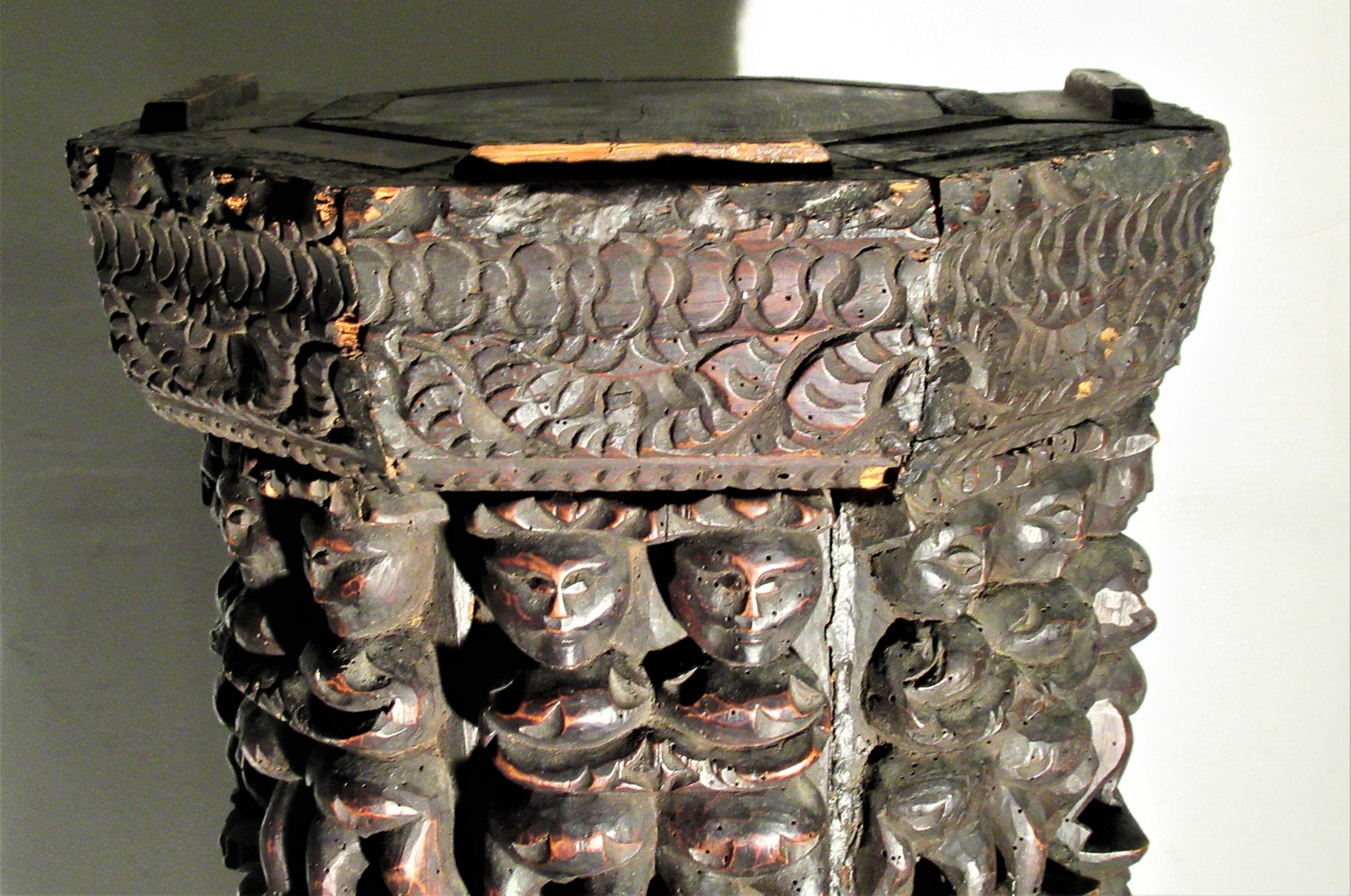 Antique India Naga Pedestal Carved Primitive Figures 1