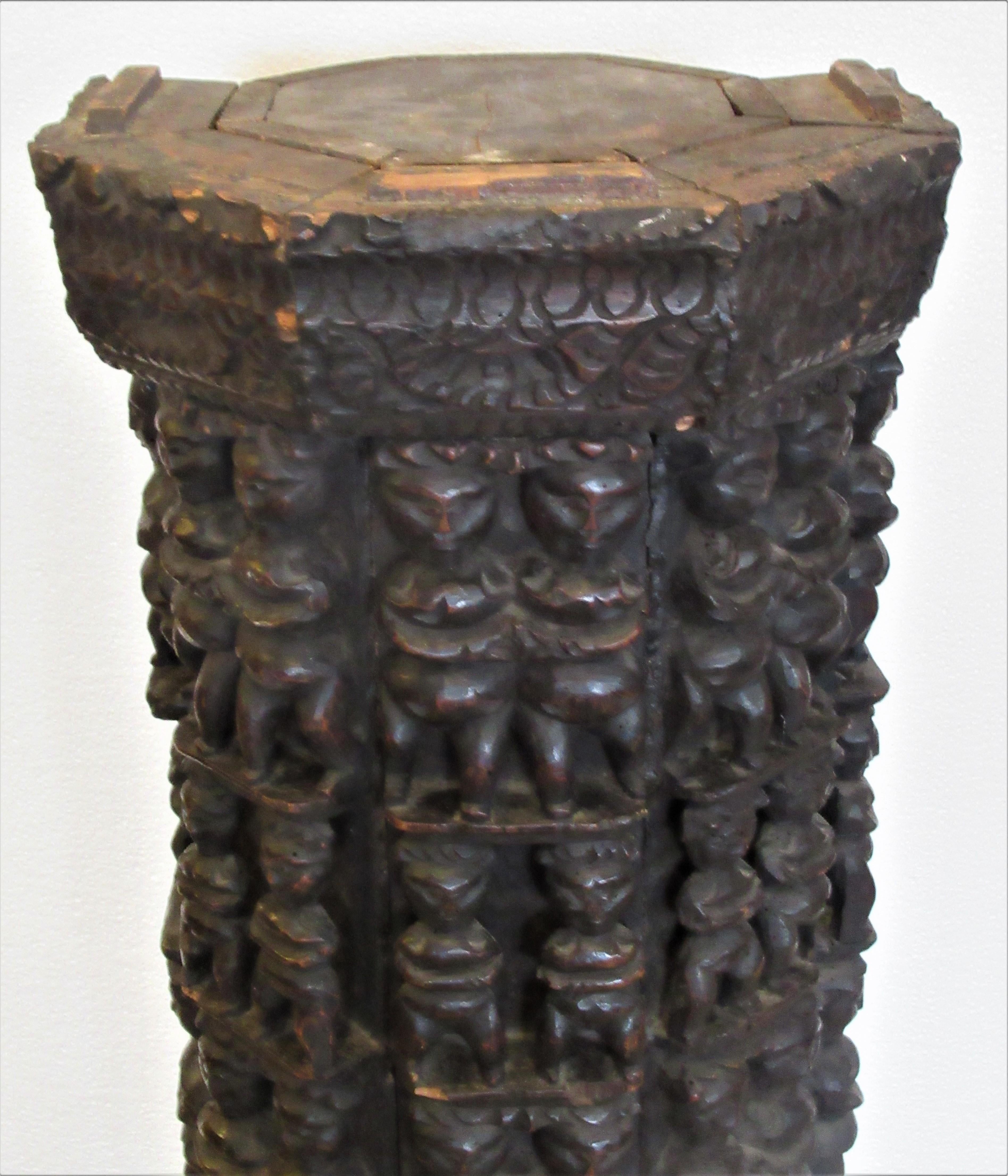 Antique India Naga Pedestal Carved Primitive Figures 2