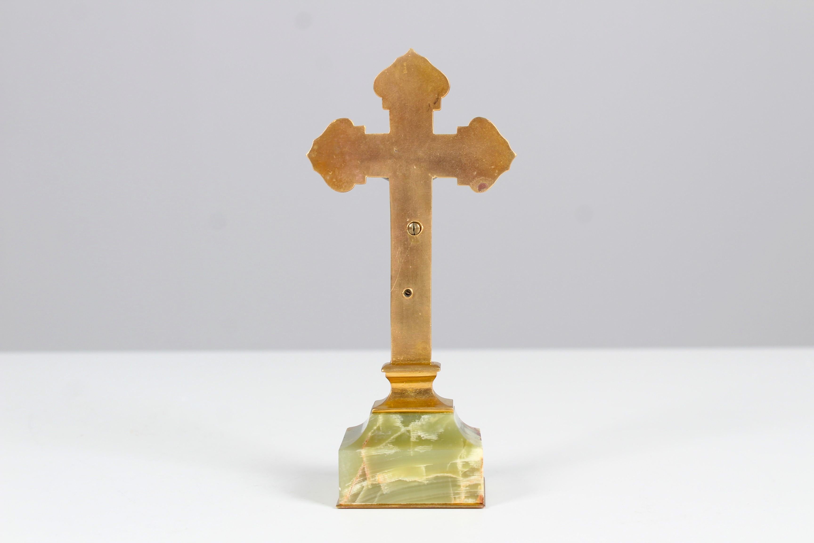 Antique Pedestal Cross, Enameled Brass on Marble Base, Silver Plated ...