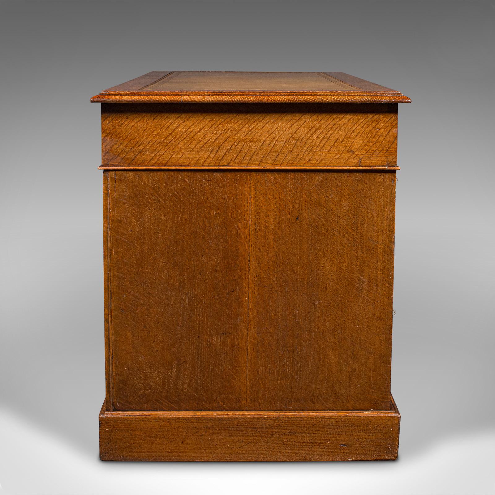 Antique Pedestal Desk, English, Oak, Leather, Nine Drawer, Edwardian, Circa 1910 In Good Condition In Hele, Devon, GB