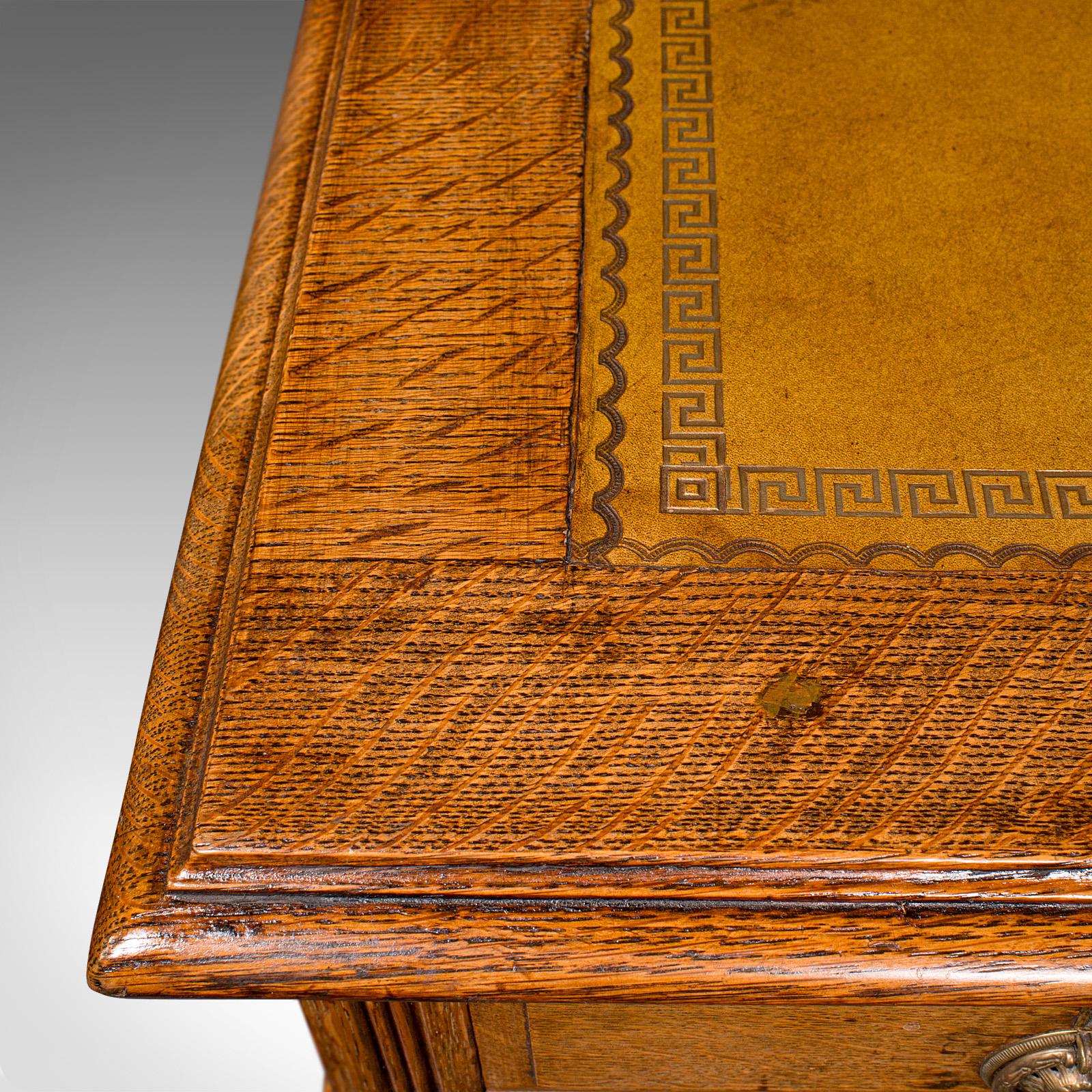Antique Pedestal Desk, English, Oak, Leather, Nine Drawer, Edwardian, Circa 1910 4