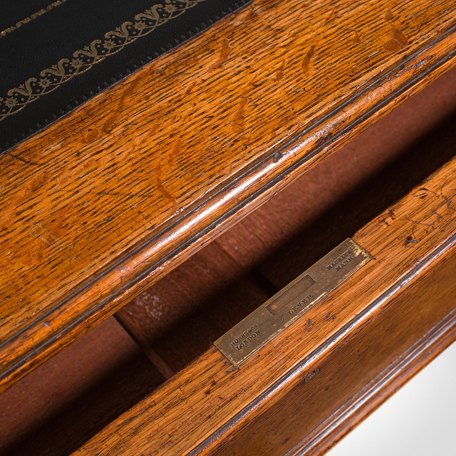 Antique Pedestal Desk, English, Oak, Leather, Writing Table, Victorian, C.1880 6