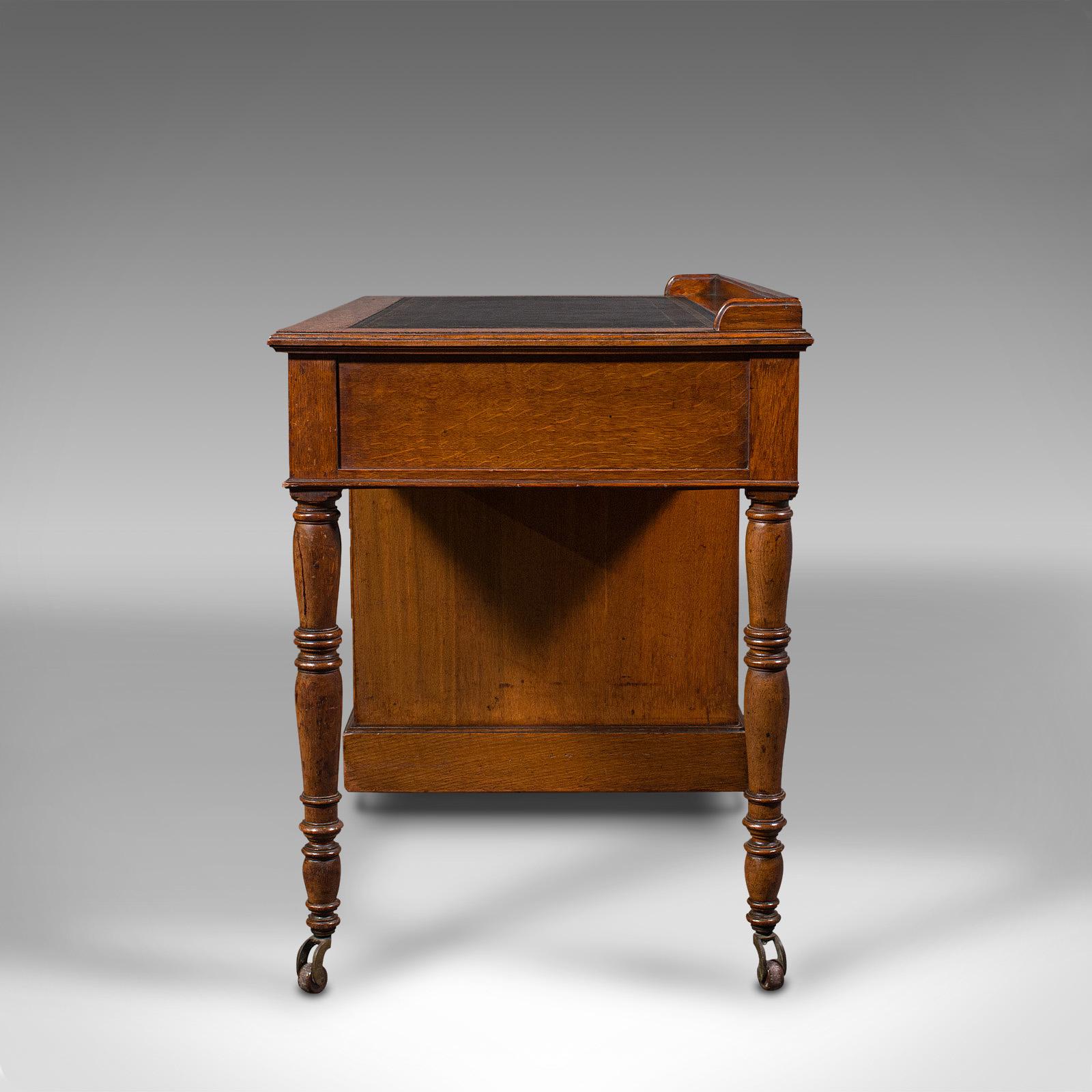 Antique Pedestal Desk, English, Oak, Leather, Writing Table, Victorian, C.1880 In Good Condition In Hele, Devon, GB