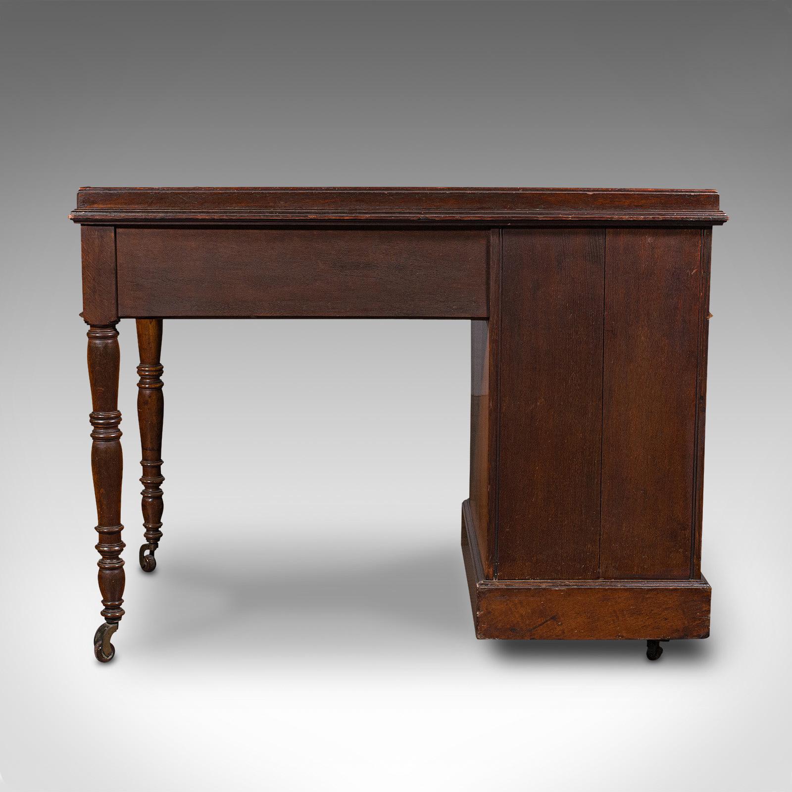 19th Century Antique Pedestal Desk, English, Oak, Leather, Writing Table, Victorian, C.1880