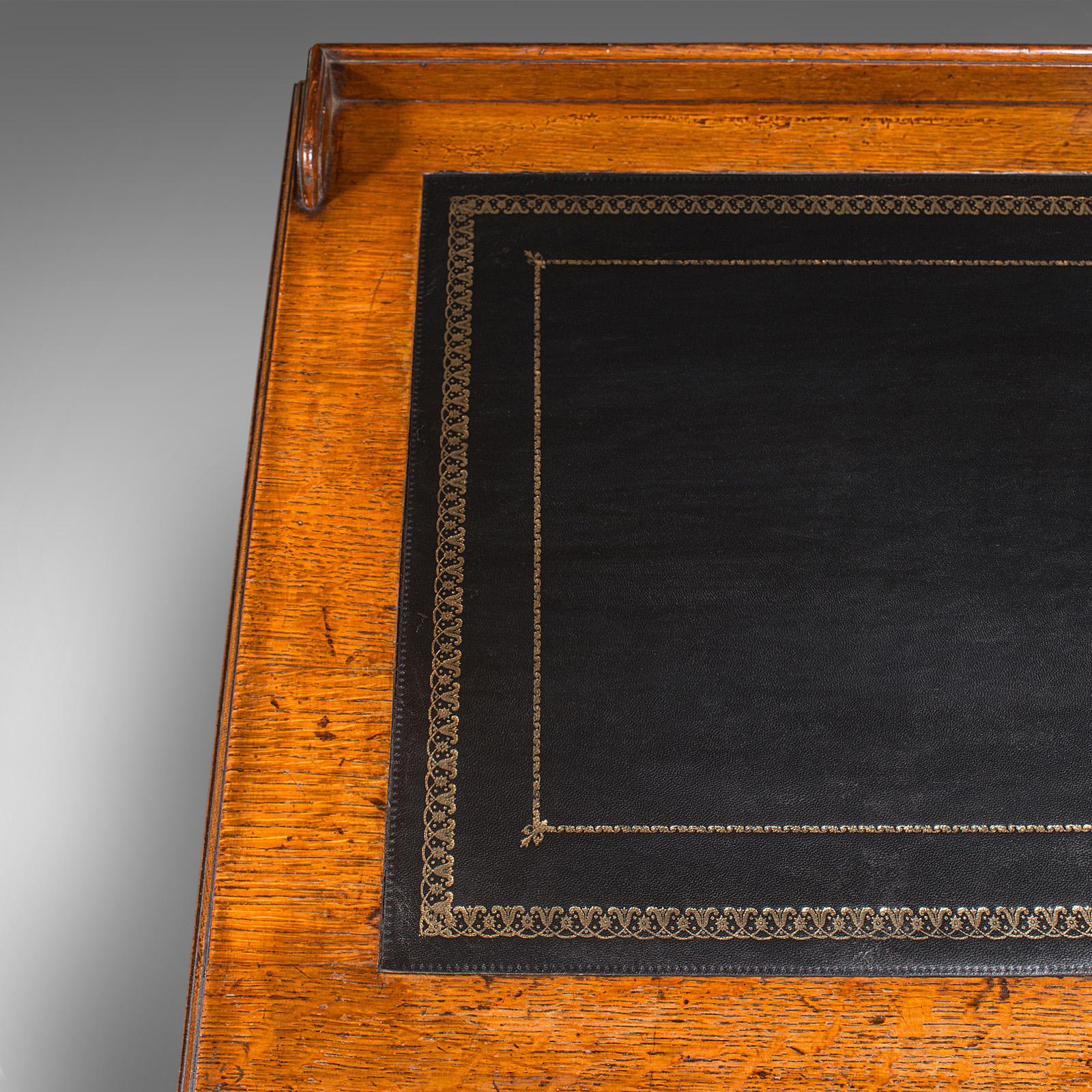 Antique Pedestal Desk, English, Oak, Leather, Writing Table, Victorian, C.1880 3