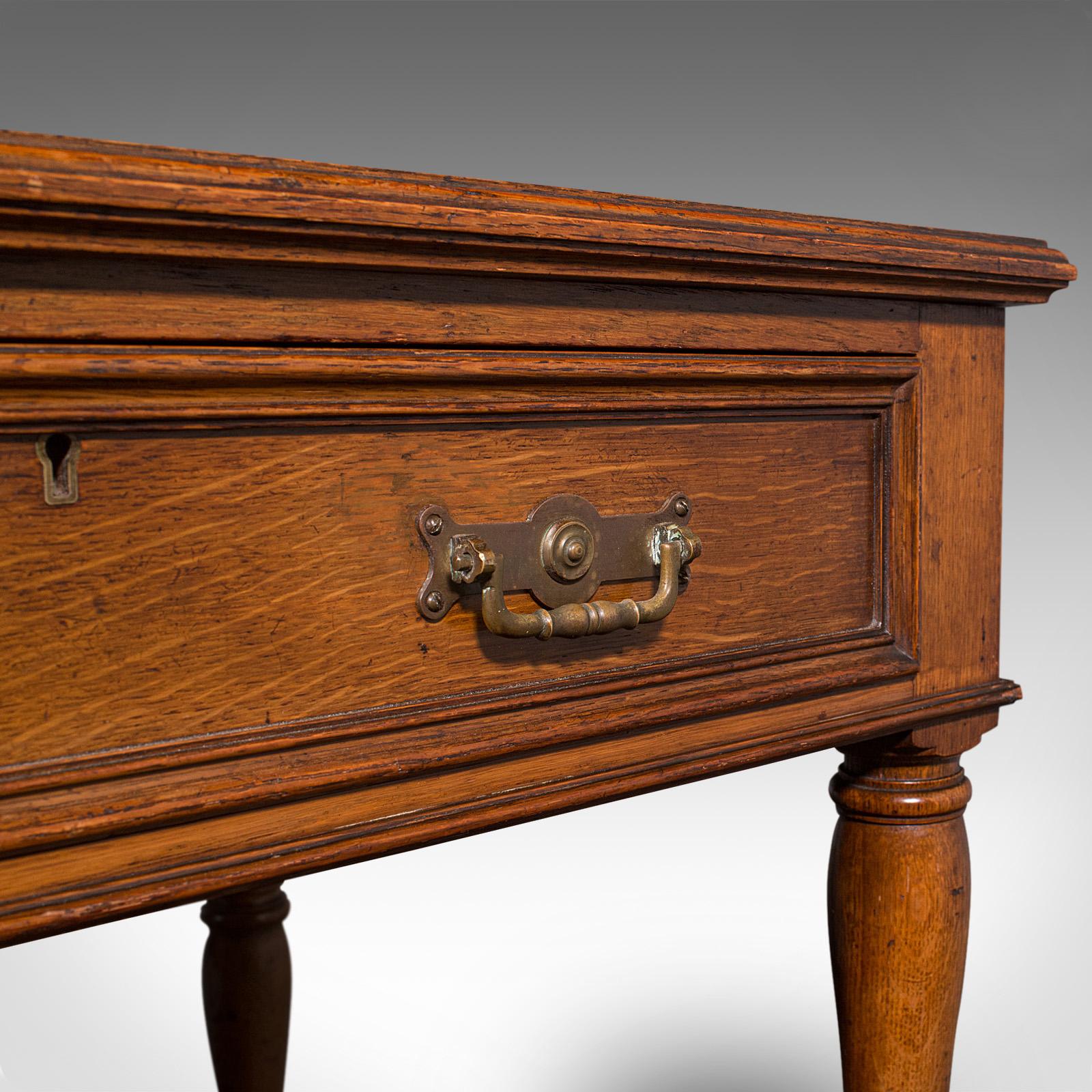 Antique Pedestal Desk, English, Oak, Leather, Writing Table, Victorian, C.1880 4