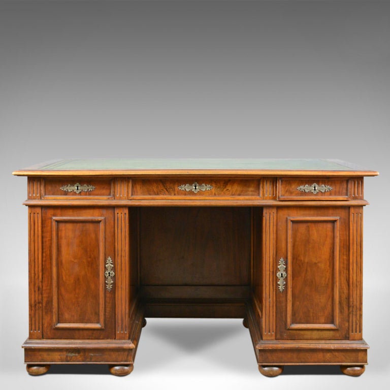 Antique Pedestal Desk, French, 19th Century, Walnut, Leather Top, circa