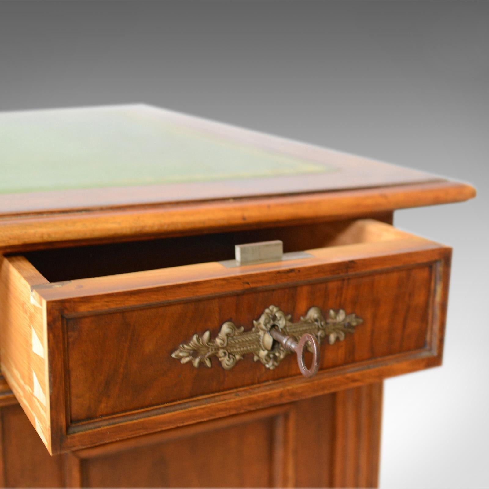 Antique Pedestal Desk, French, 19th Century, Walnut, Leather Top, circa 1880 4