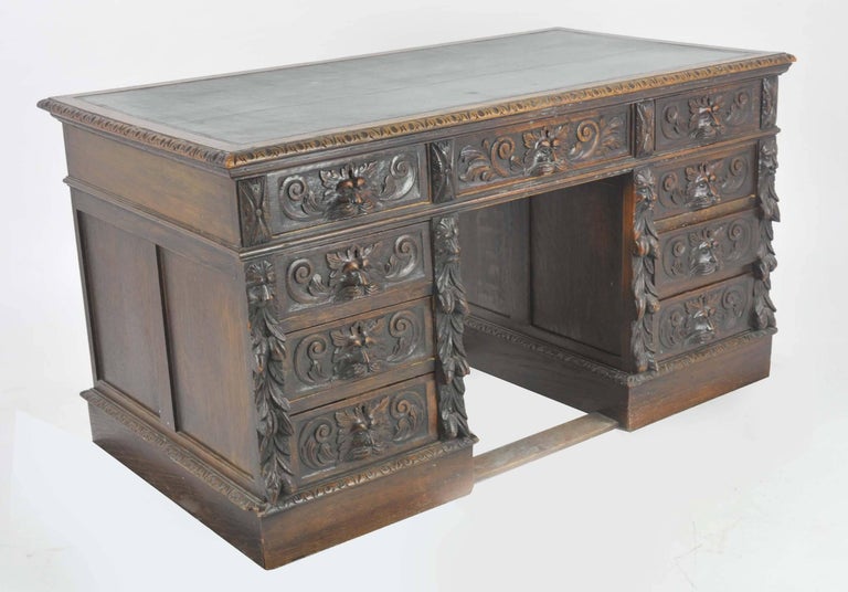Antique Pedestal, Carved Oak Desk, Scotland, 1880 at 1stDibs